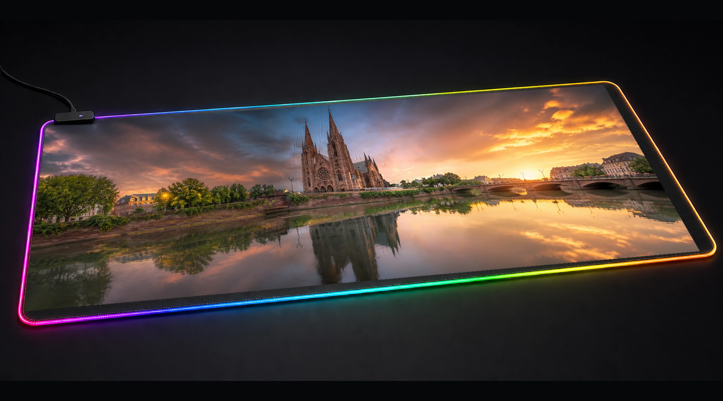 Golden Hour in Strasbourg travel landmark art panoramic RGB gaming desk mat product view