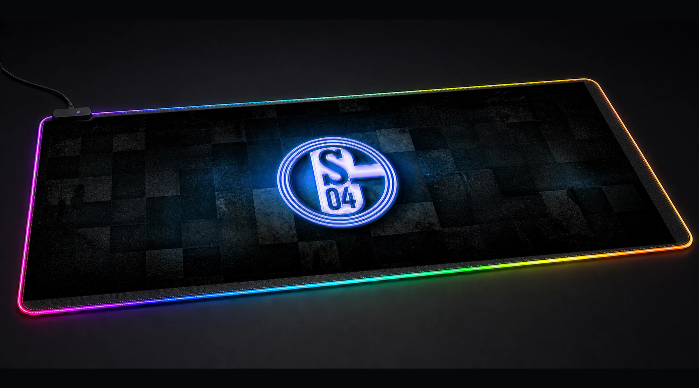 Schalke 04 Neon Logo football soccer art panoramic RGB gaming desk mat product view