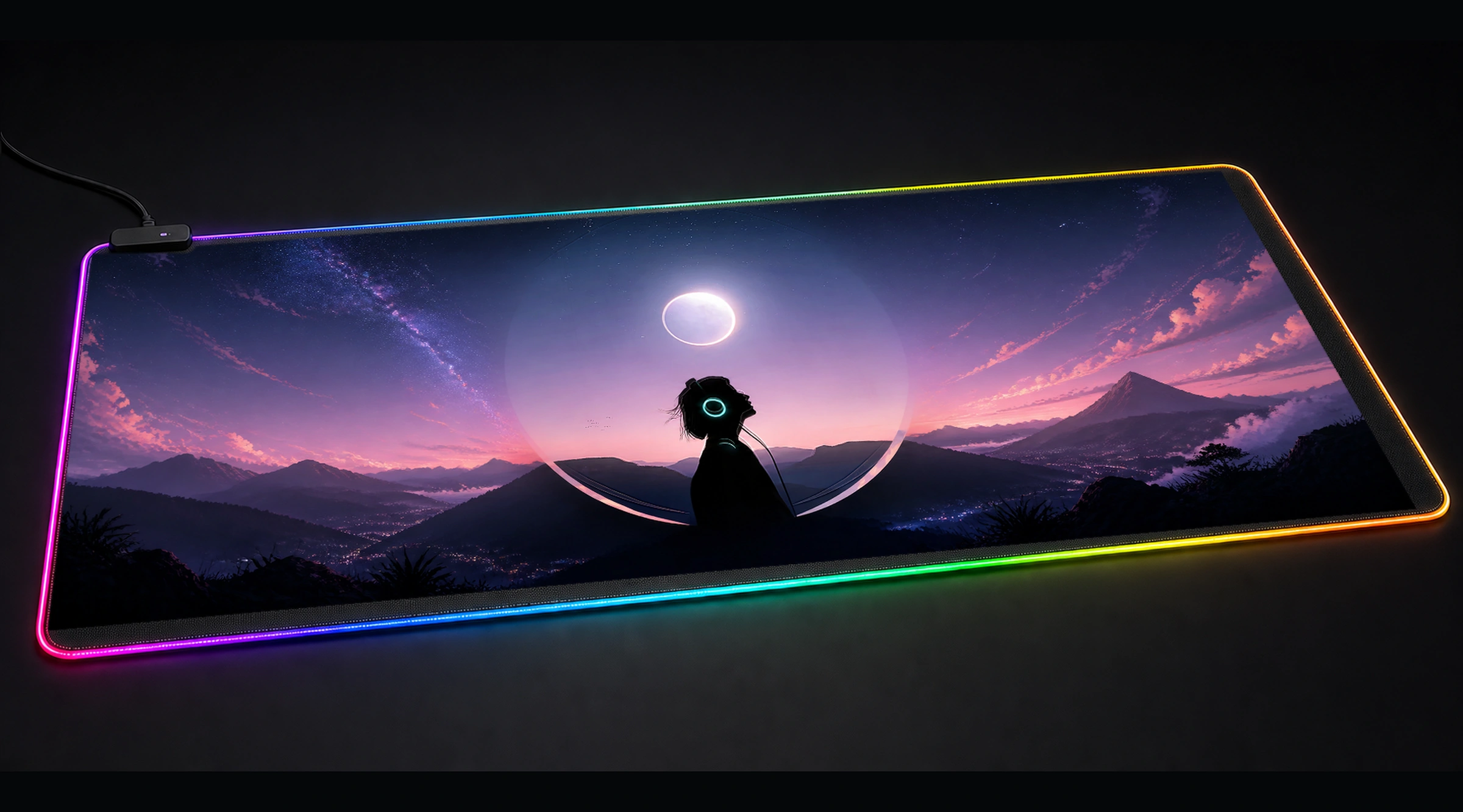 MUSIC GIRL anime art panoramic RGB gaming desk mat product view