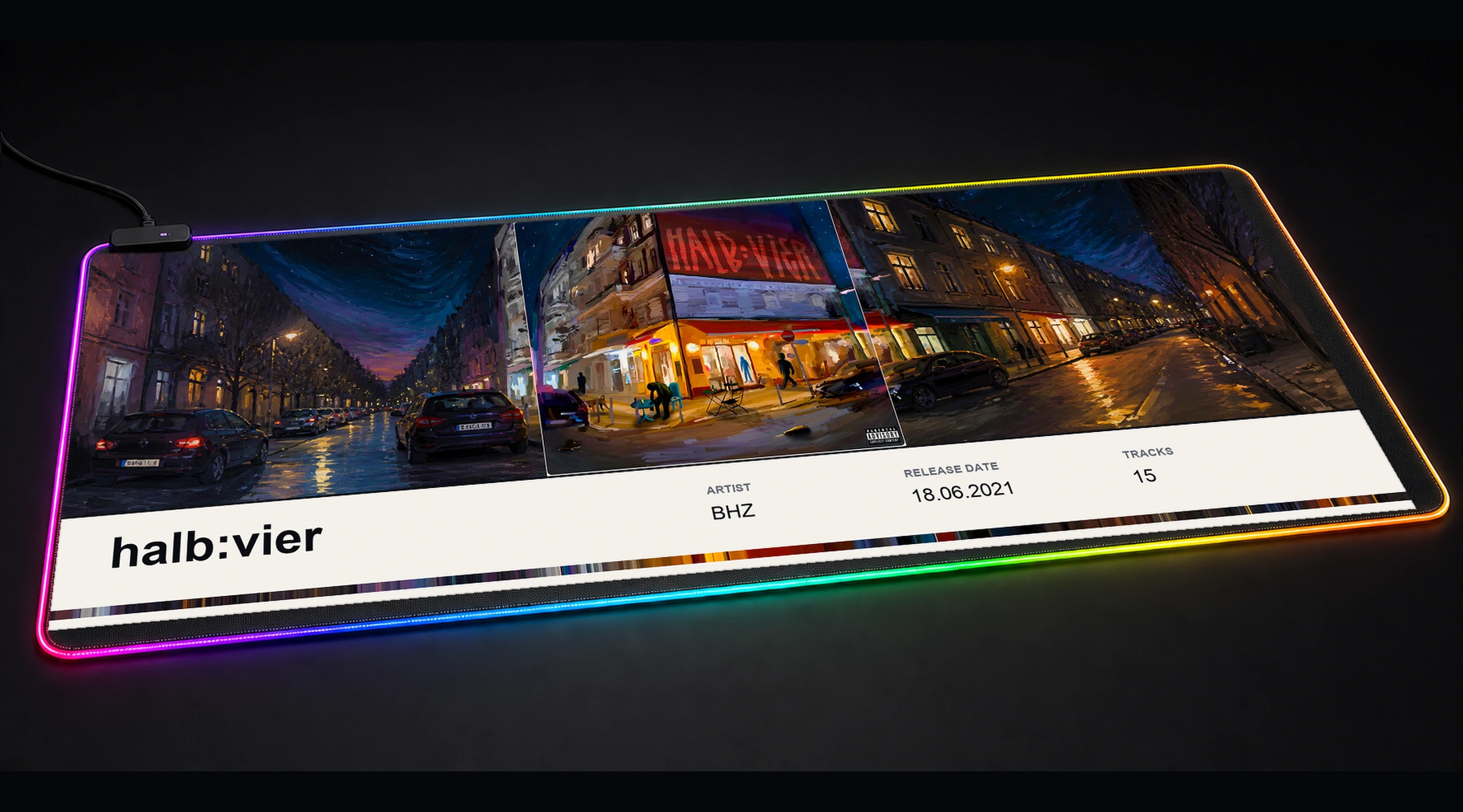 BHZ Halb Vier music band art panoramic RGB gaming desk mat product view