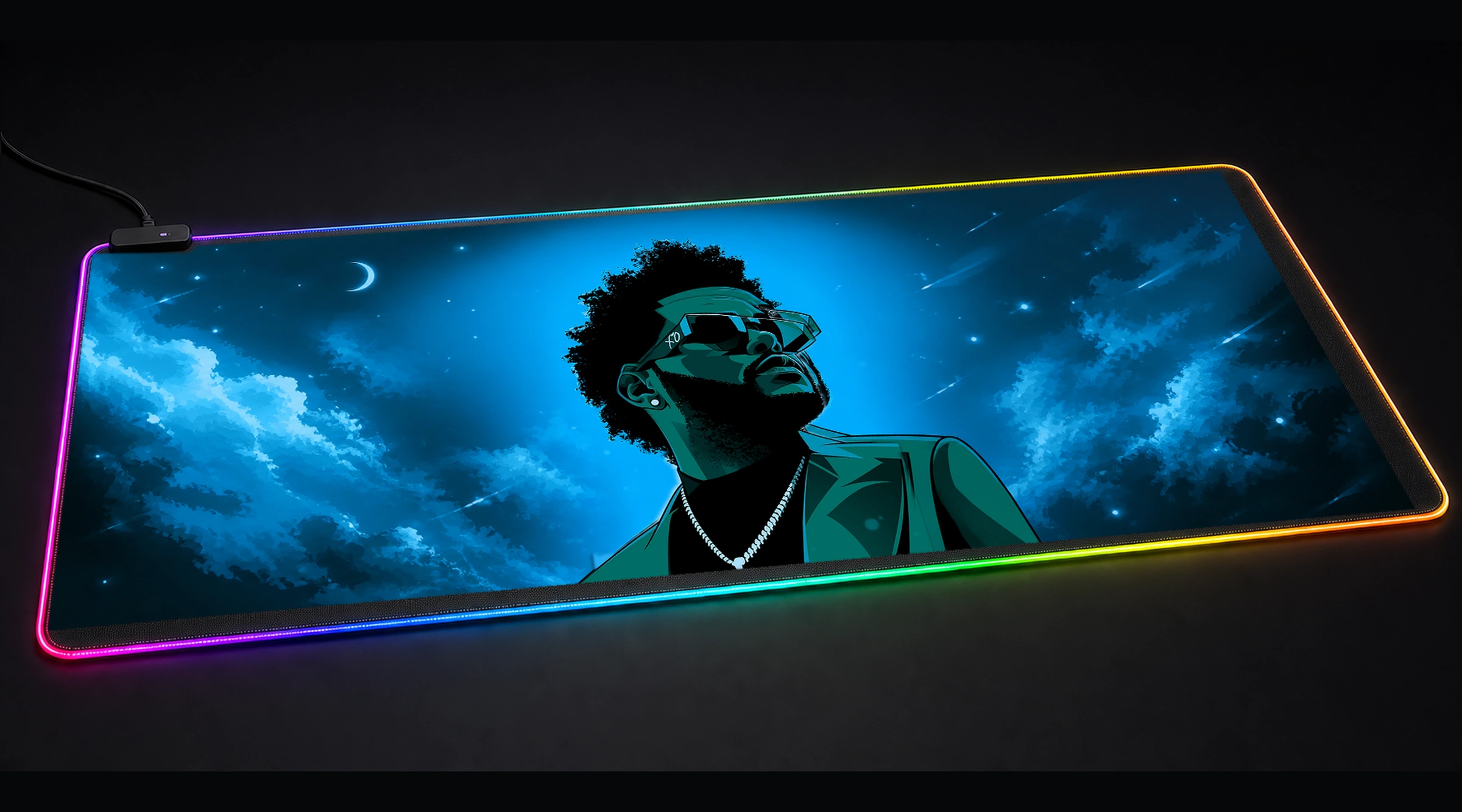 The Weeknd music band art panoramic RGB gaming desk mat product view