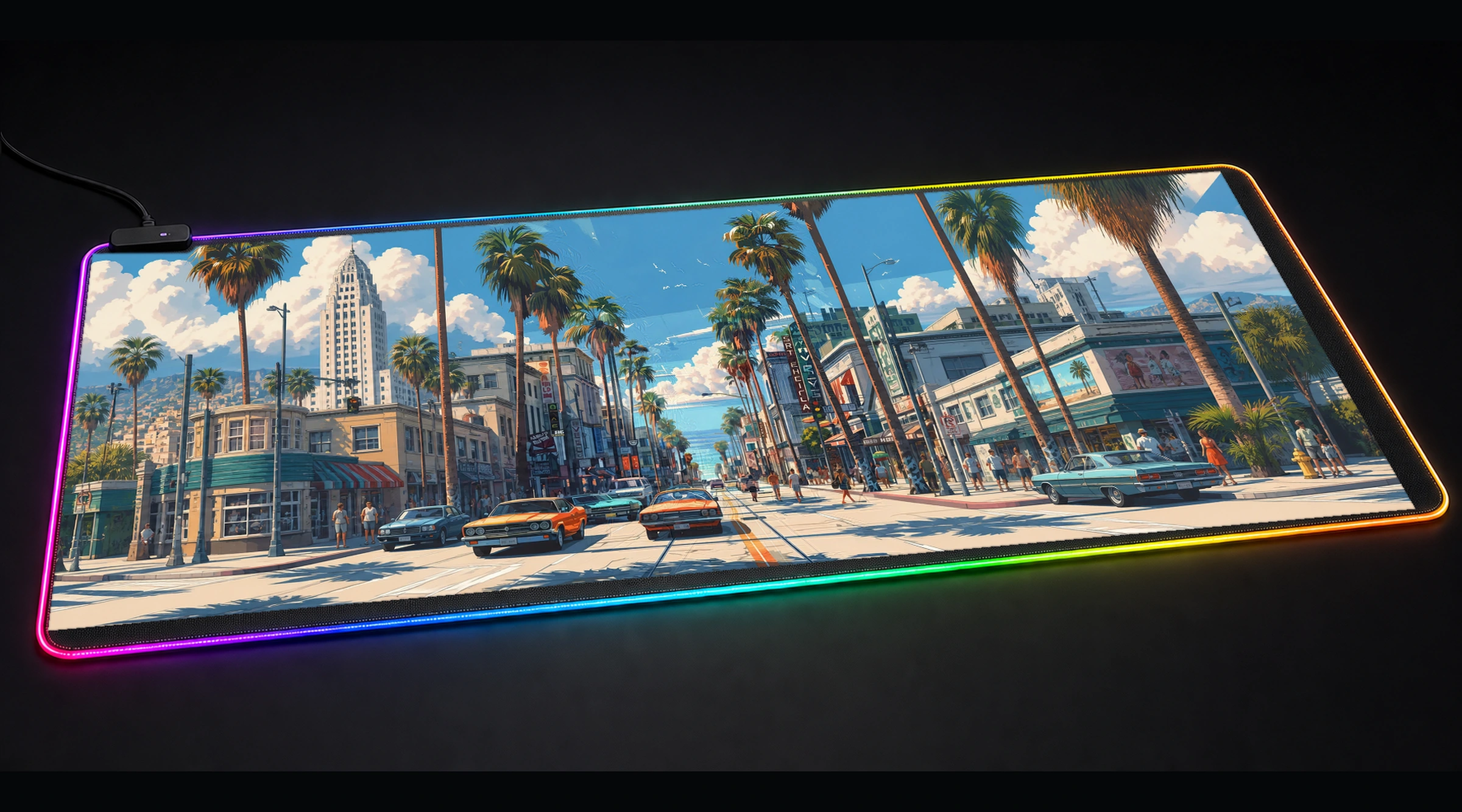 Los Angelis Anime Vintage anime art panoramic RGB gaming desk mat product view