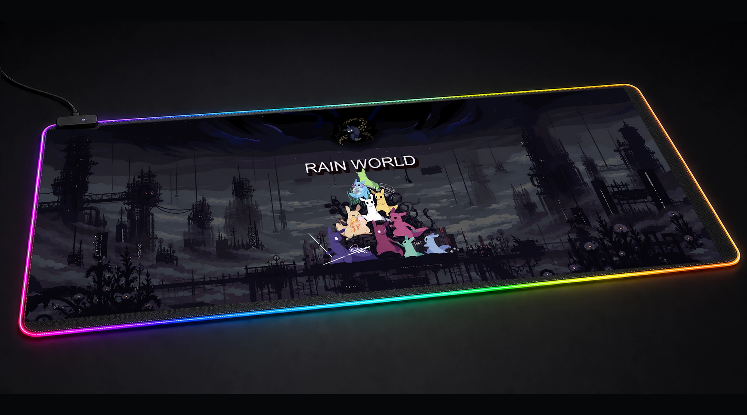 Rain World Slugcats Illustration game world art panoramic RGB gaming desk mat product view