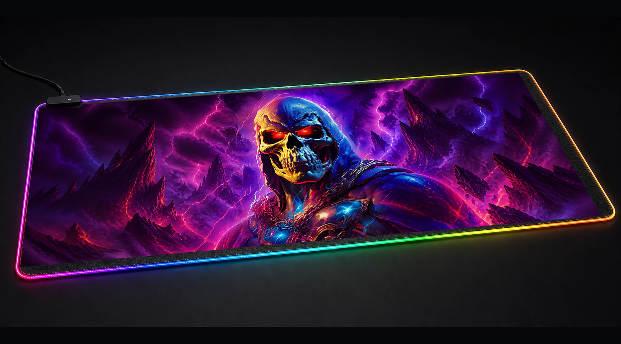 The Skeletor dark gothic fantasy panoramic RGB gaming desk mat product view