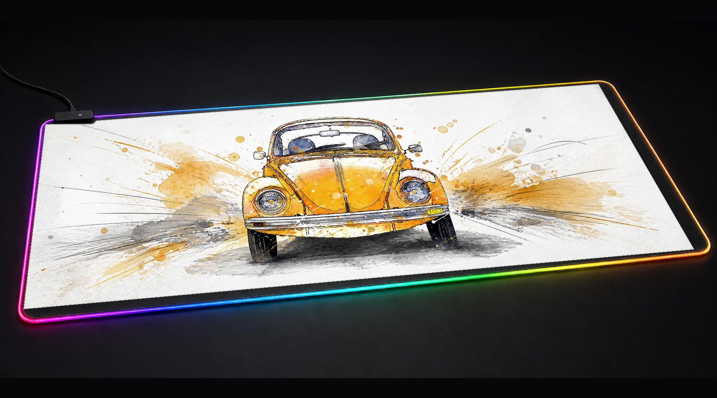 Vintage — Golden Pit Lane supercar art panoramic RGB gaming desk mat product view