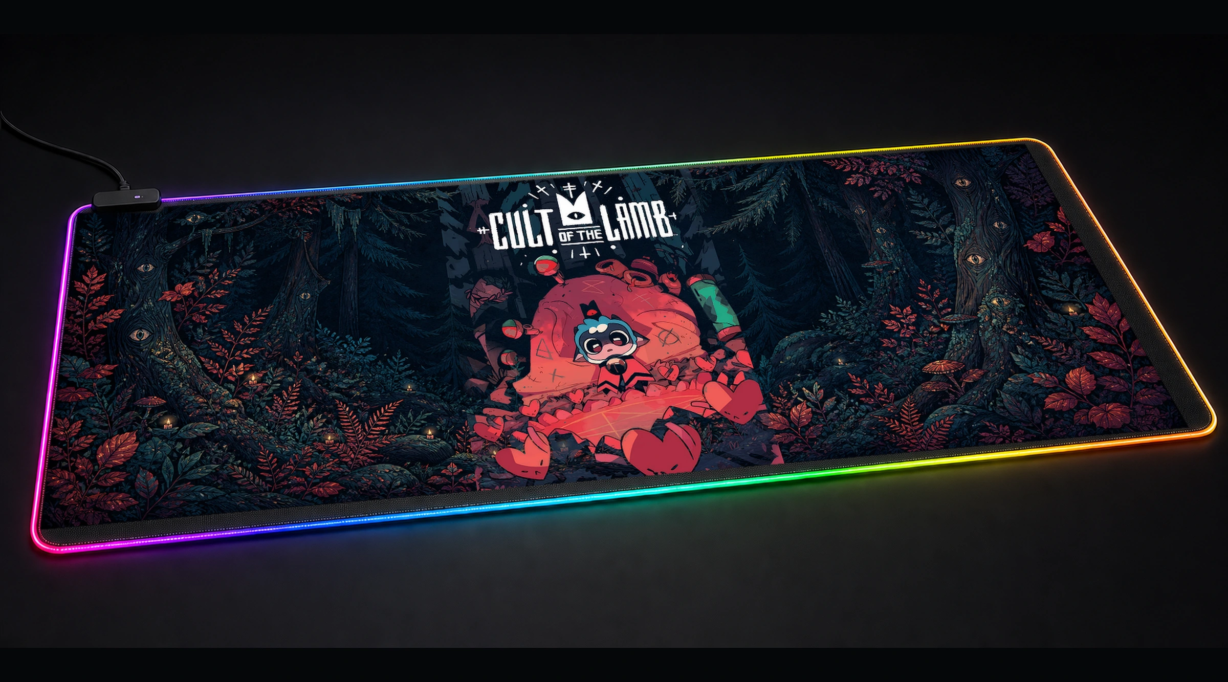 Cult of the Lamb Game Art game world art panoramic RGB gaming desk mat product view