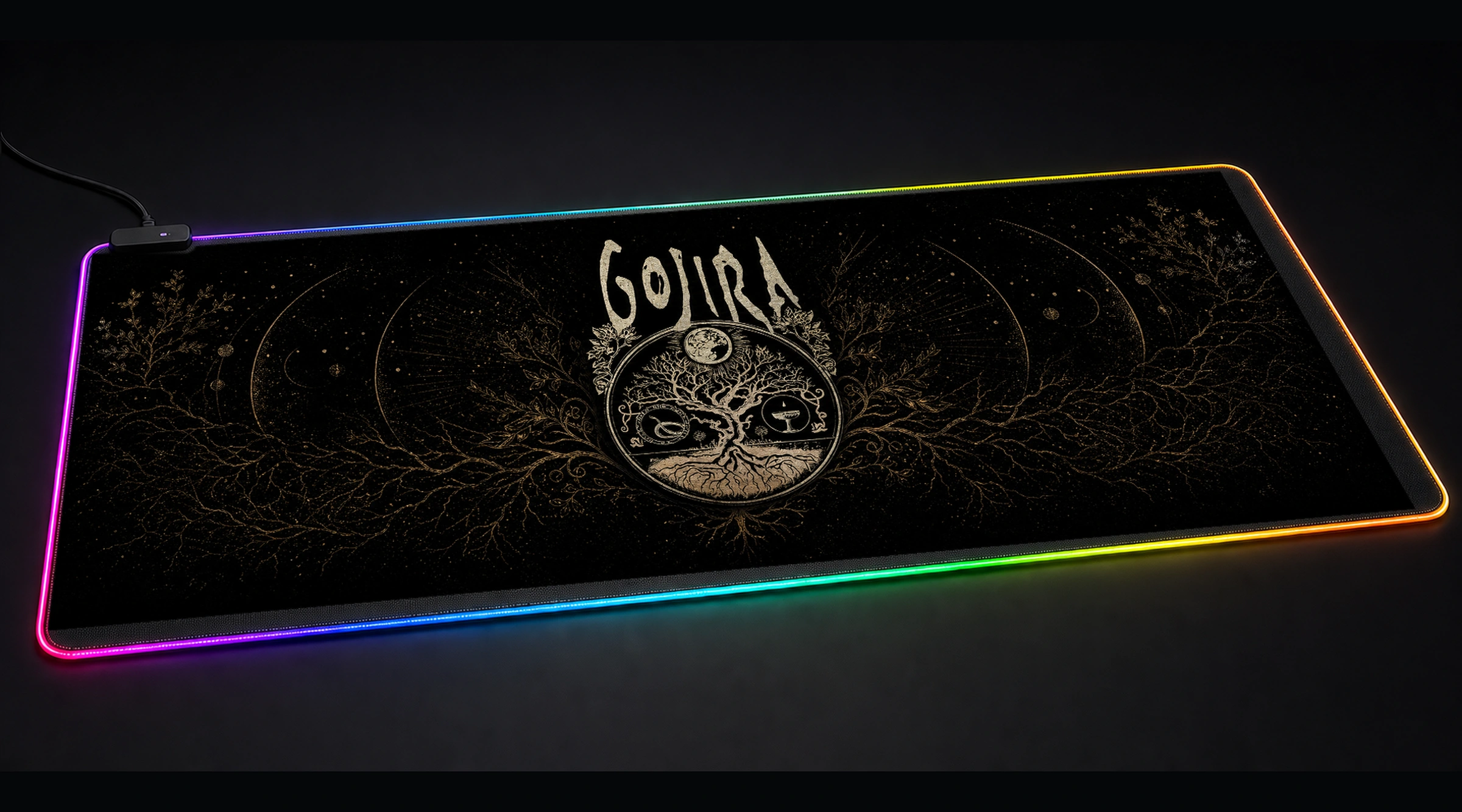 Gojira Band Logo music band art panoramic RGB gaming desk mat product view