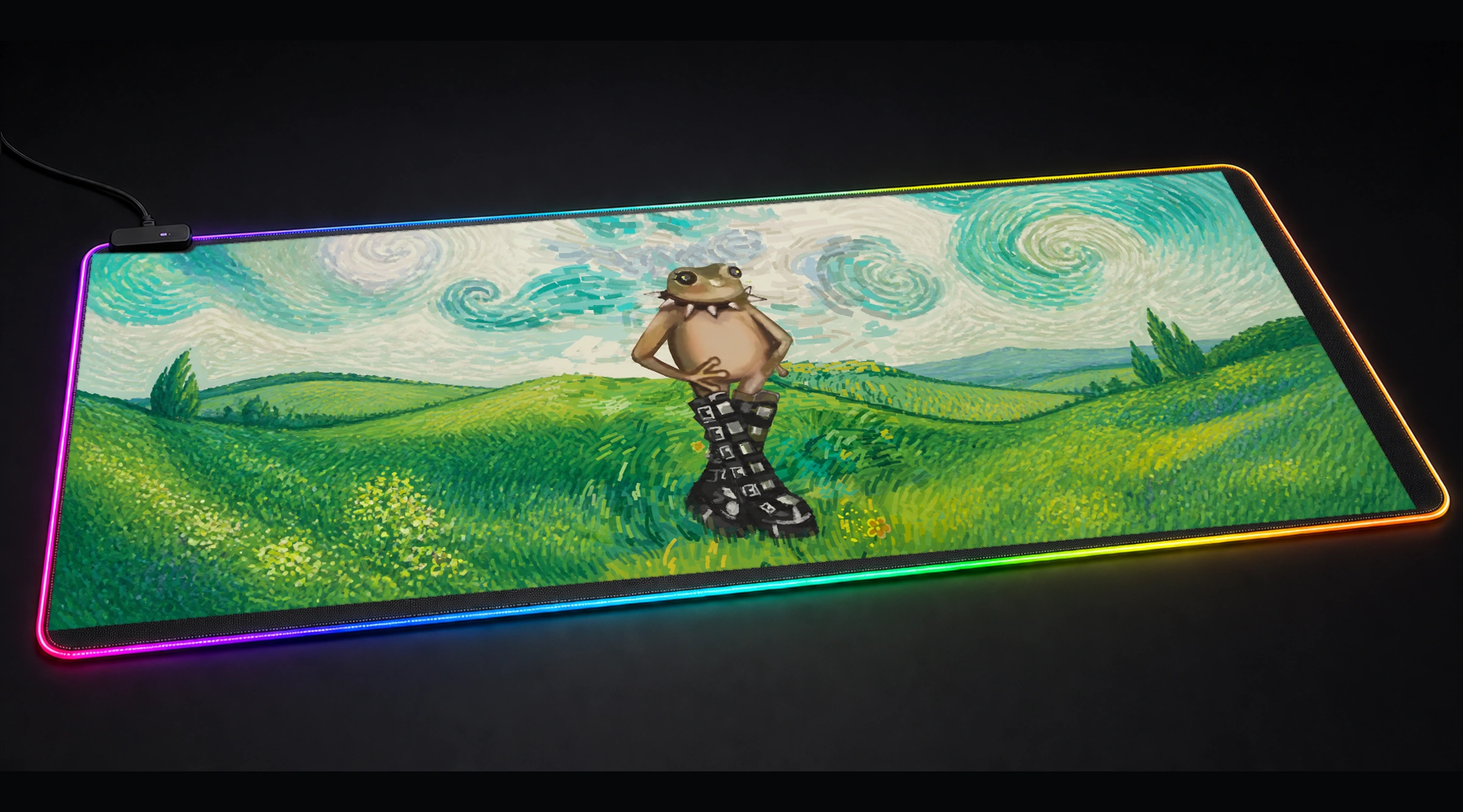Frog Gothic in the Field nature animal art panoramic RGB gaming desk mat product view