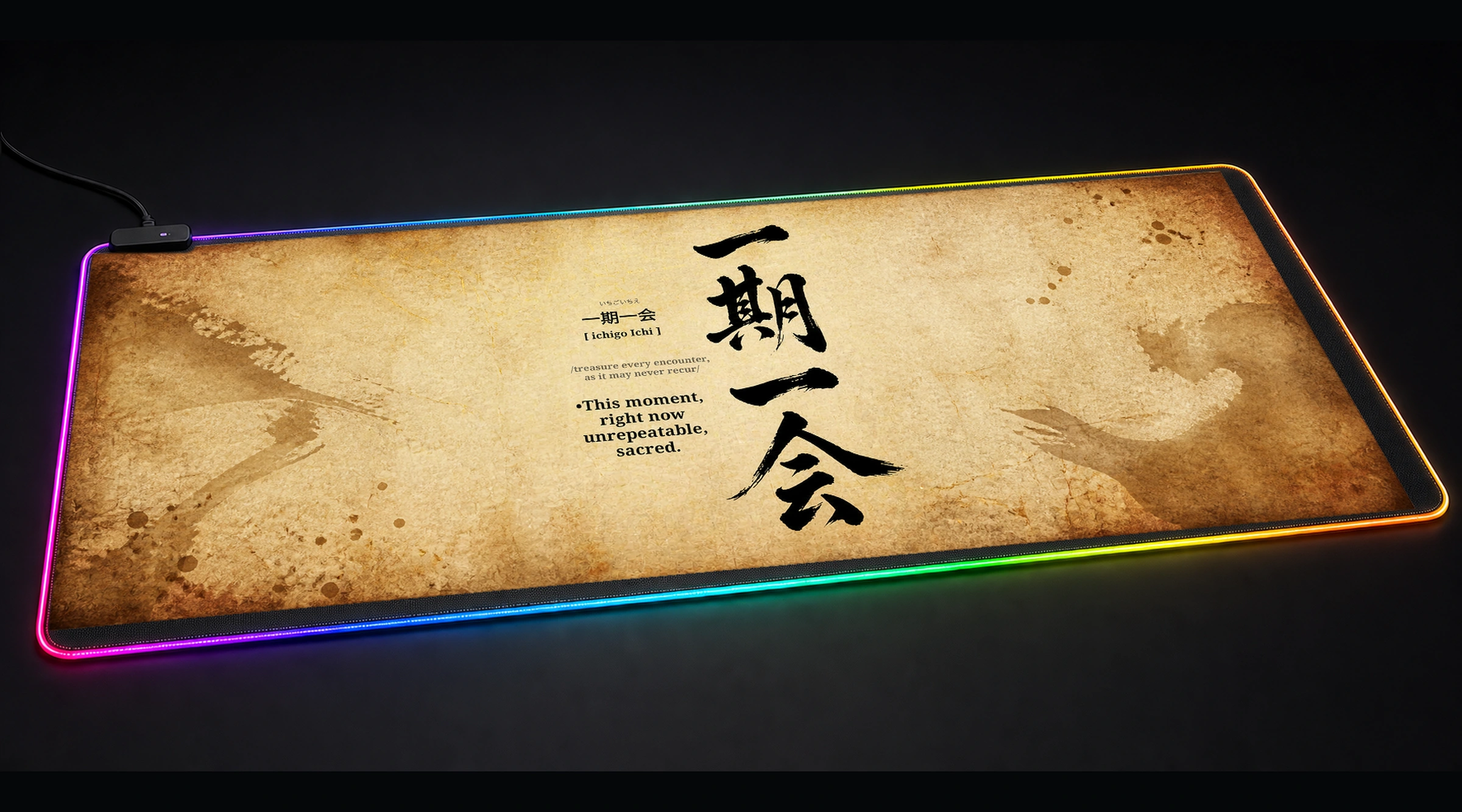 Japanese Calligraphy Ichigo Ichi japanese symbol art panoramic RGB gaming desk mat product view