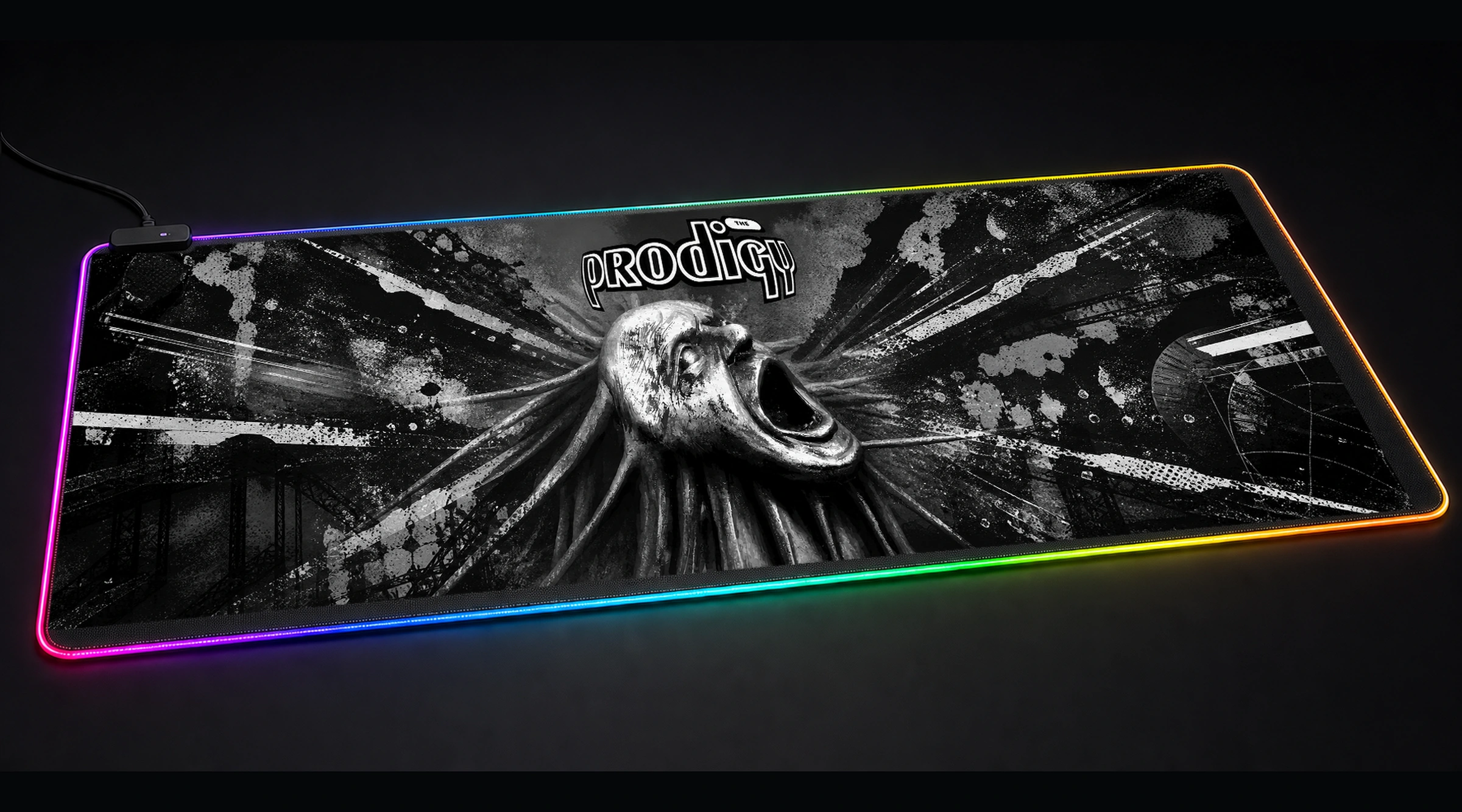 The Prodigy Album Cover Art music band art panoramic RGB gaming desk mat product view