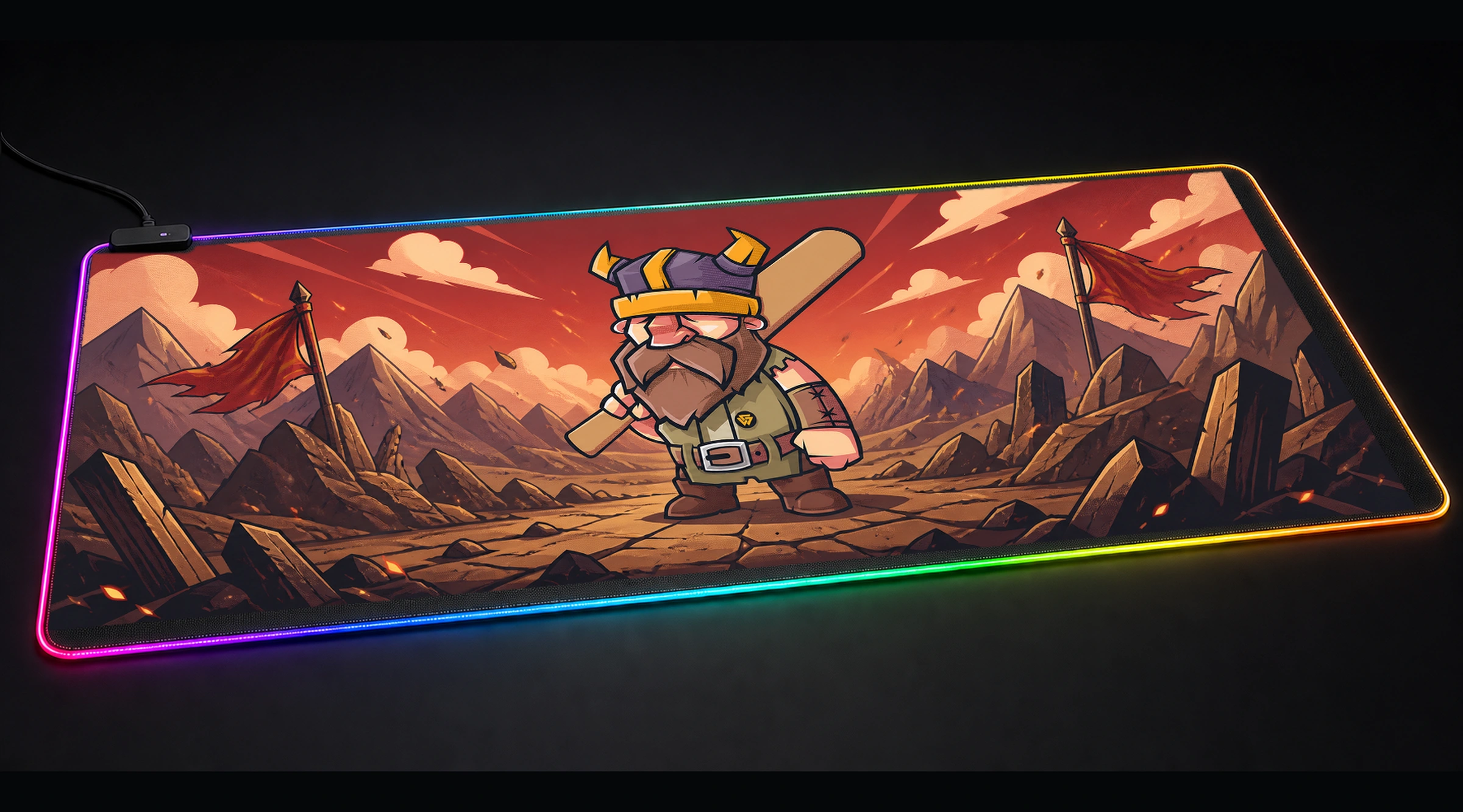 Barbarian Fratman Vector comic cartoon art panoramic RGB gaming desk mat product view