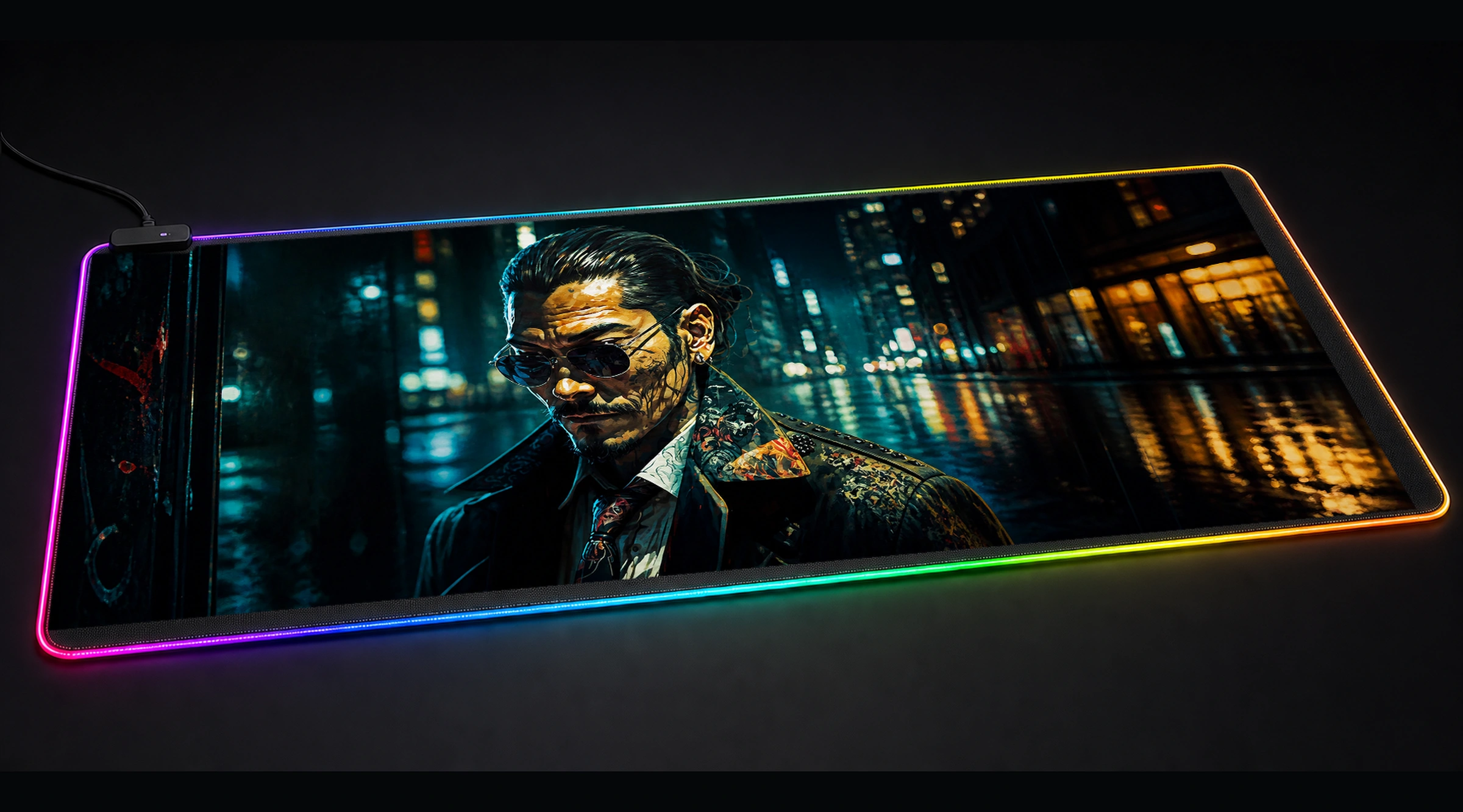 Crime Boss Painting anime art panoramic RGB gaming desk mat product view