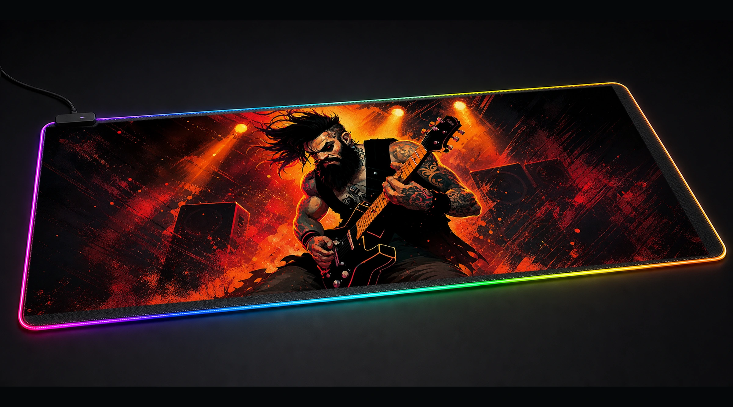 Rocker Guitar music band art panoramic RGB gaming desk mat product view