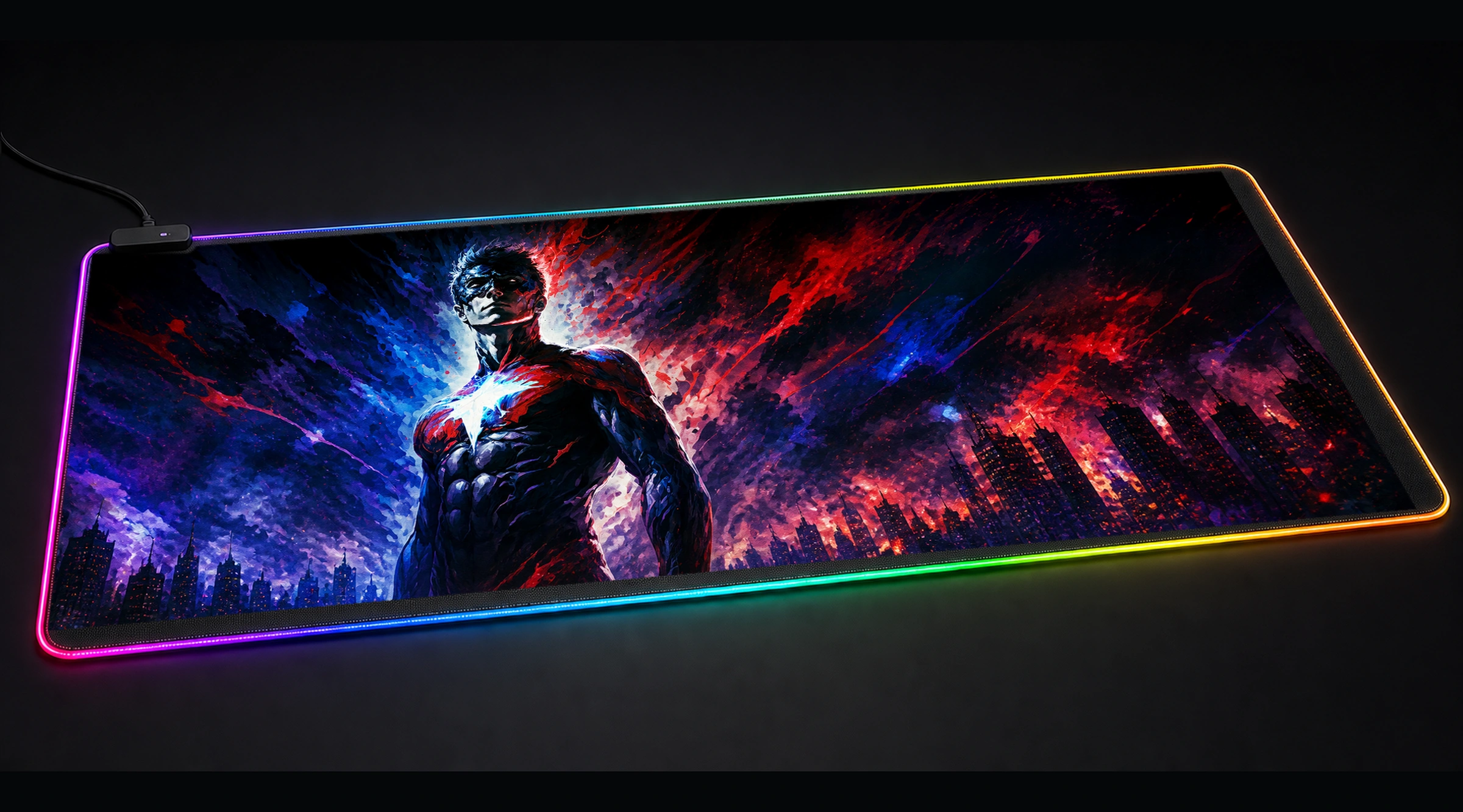 Hero Cosmic Horror galaxy space art panoramic RGB gaming desk mat product view