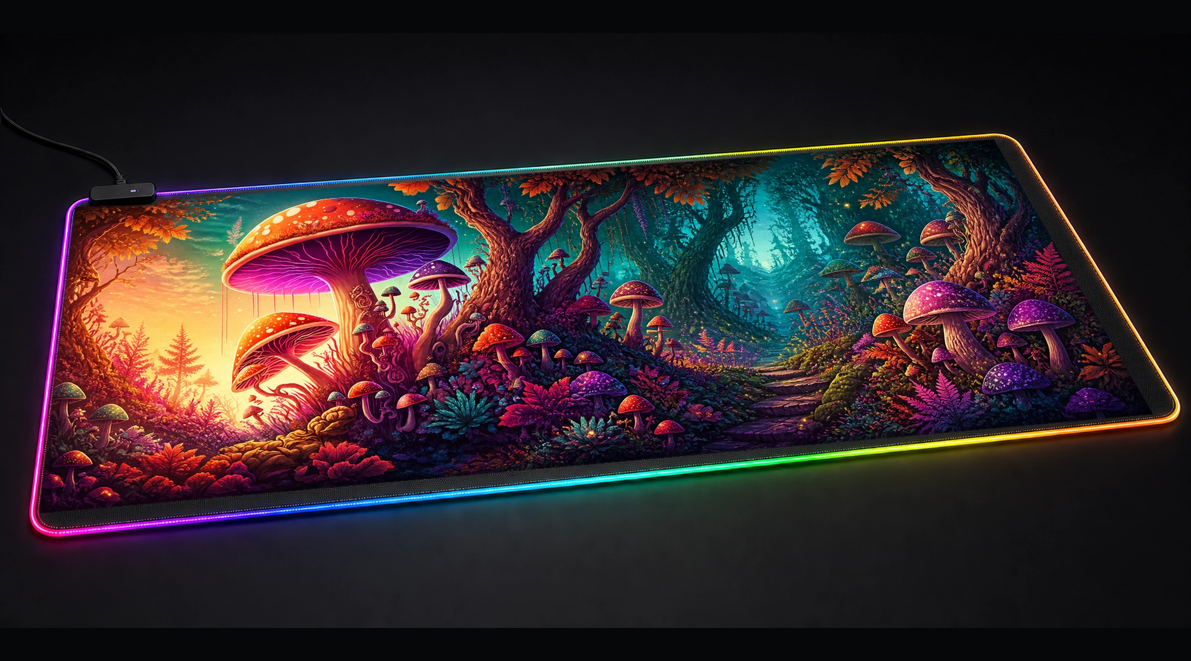 Paint Mushroom forest landscape panoramic RGB gaming desk mat product view