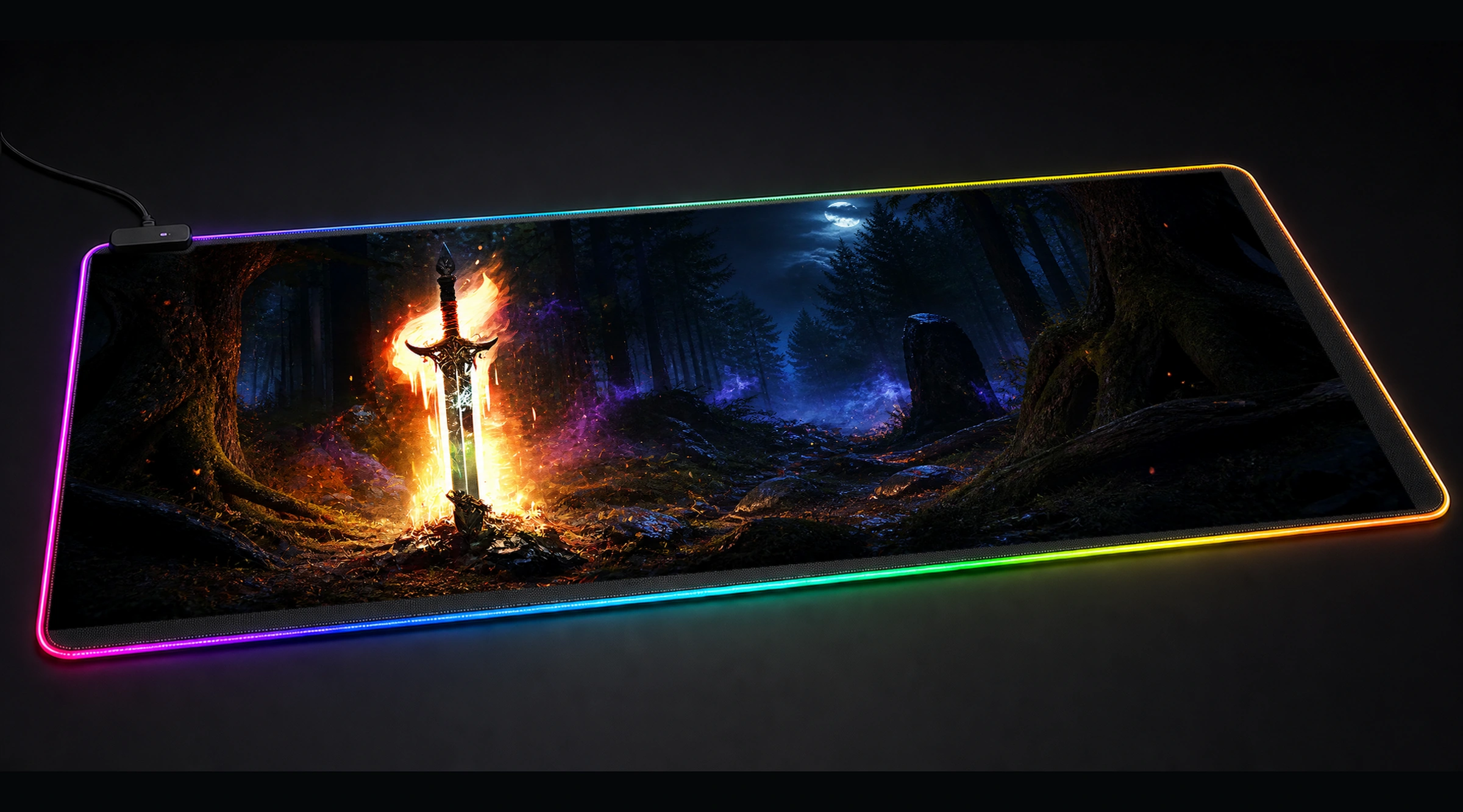 Paint Sword Legend forest landscape panoramic RGB gaming desk mat product view