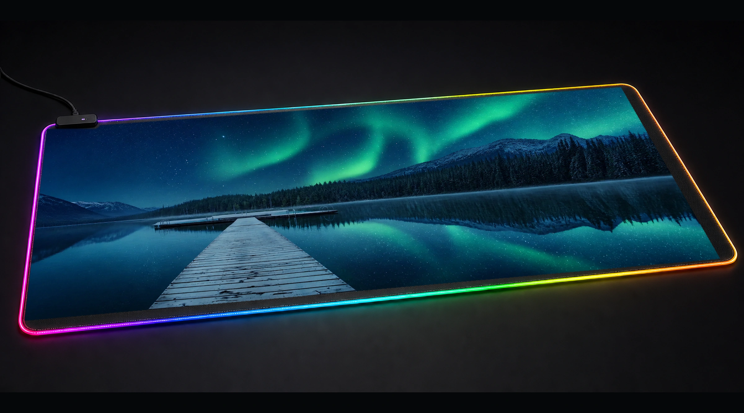 Jetty Line Sky ocean wave art panoramic RGB gaming desk mat product view