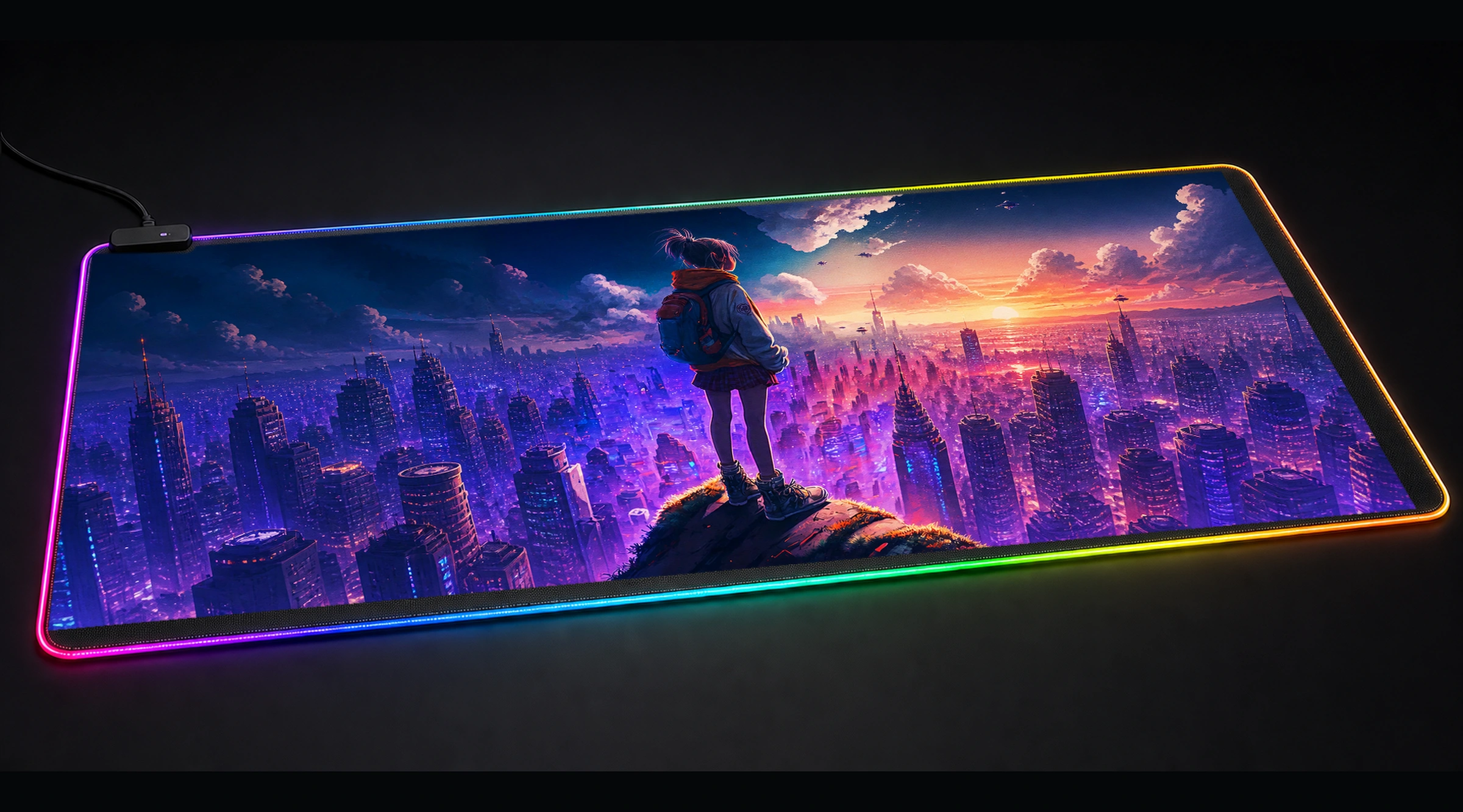 High On Life anime art panoramic RGB gaming desk mat product view
