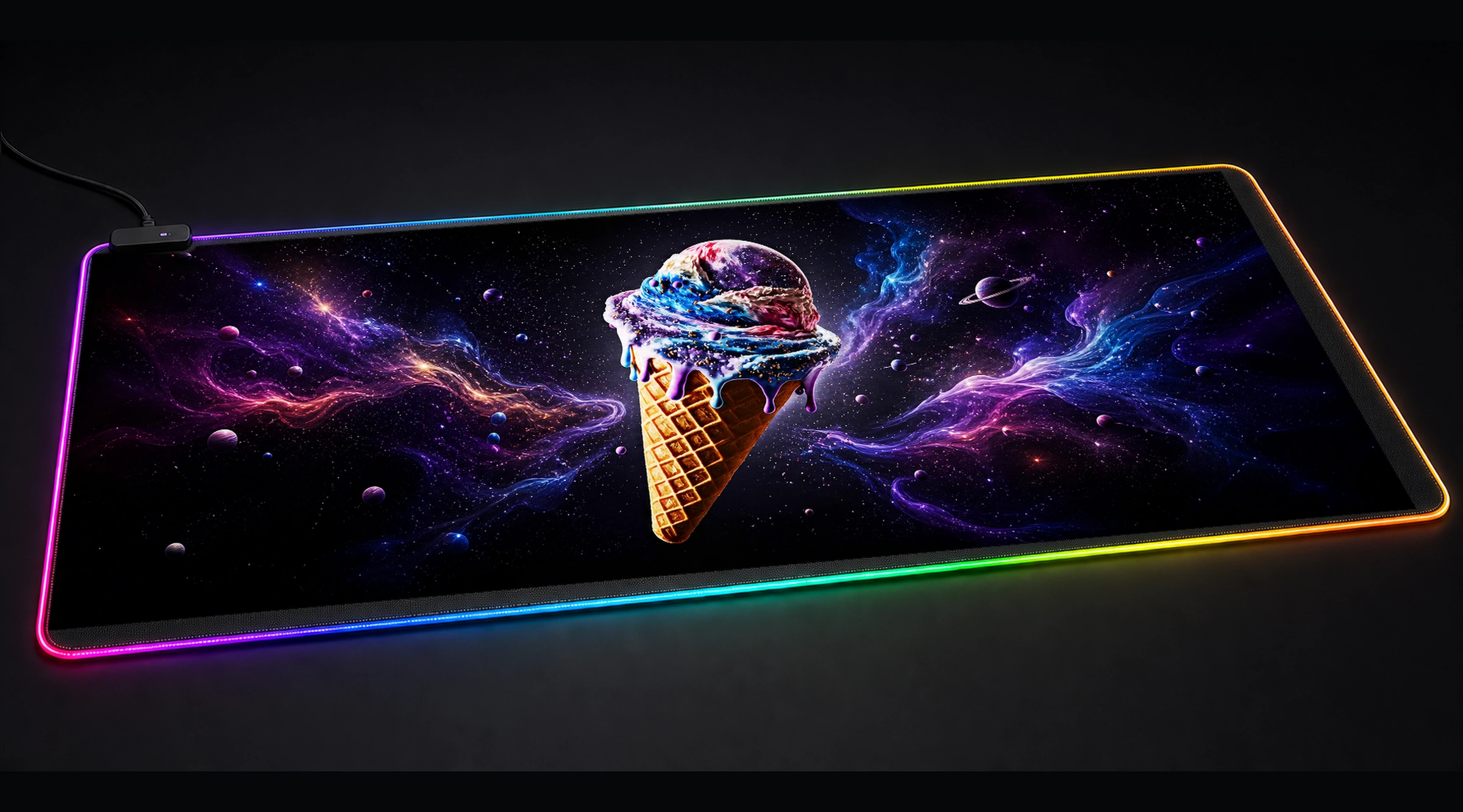 Ice Cream Cosmic Galaxy galaxy space art panoramic RGB gaming desk mat product view