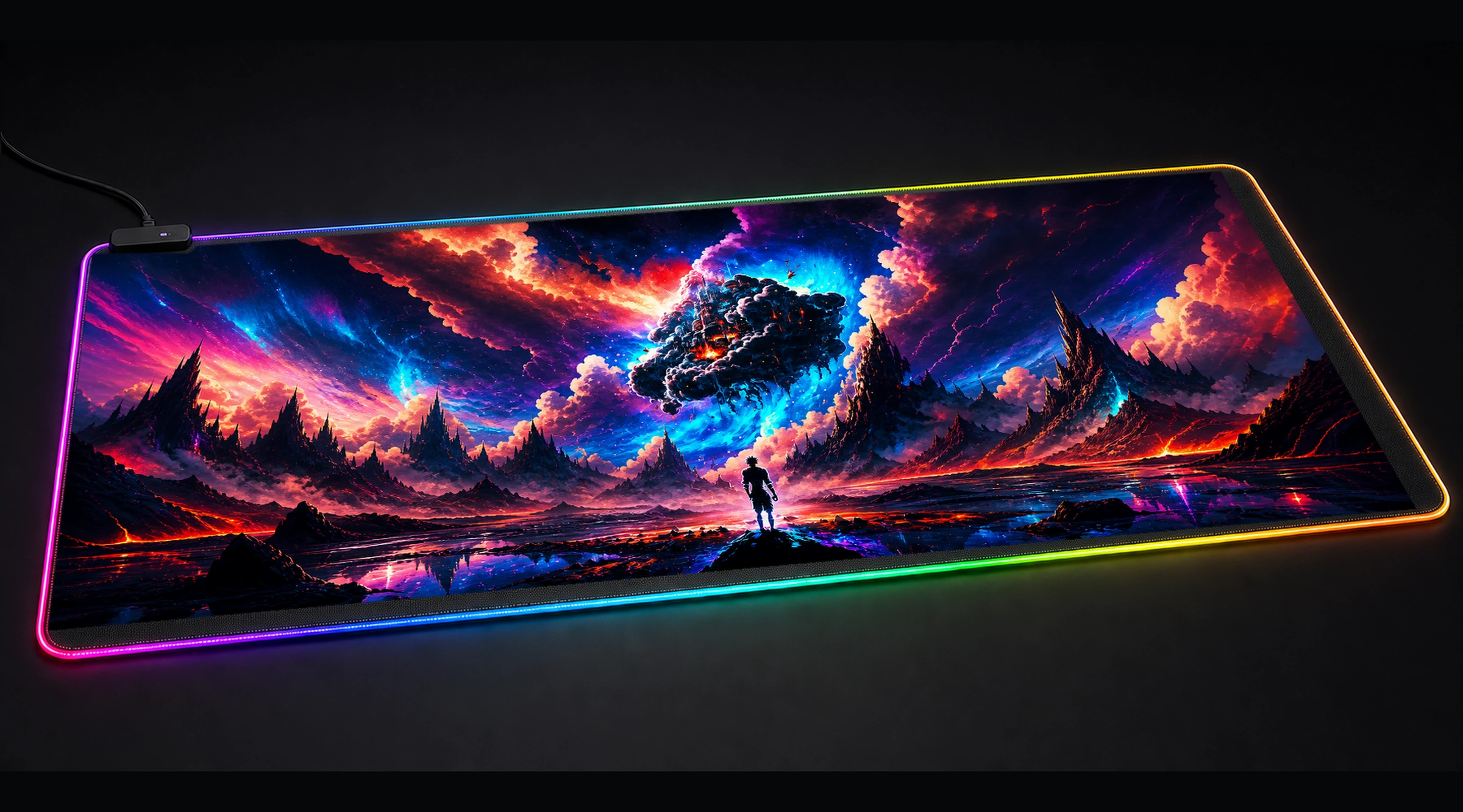 A Colorful Fantasy World fantasy art panoramic RGB gaming desk mat product view