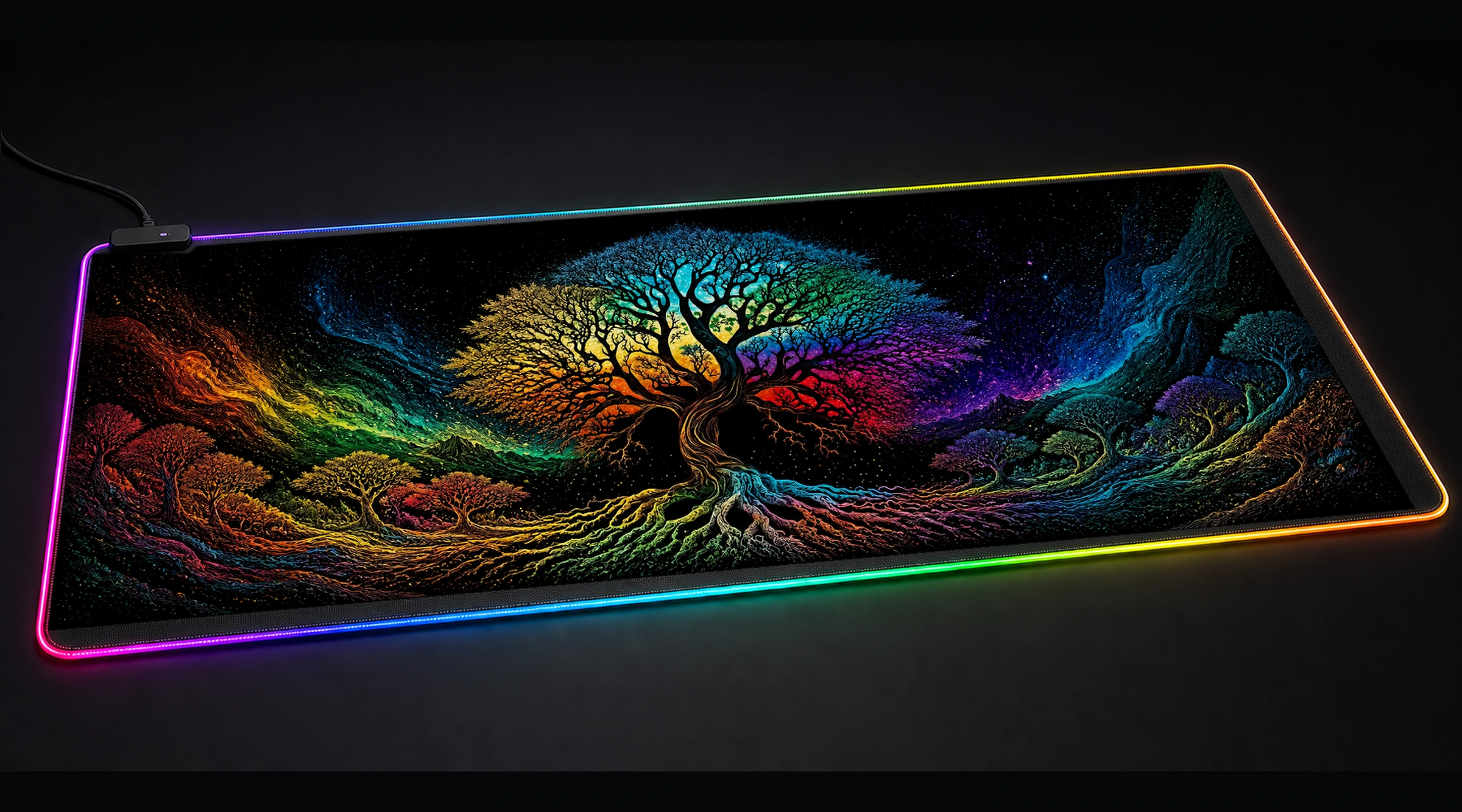 Colorful Of Tree — Emerald Quiet Water forest landscape panoramic RGB gaming desk mat product view