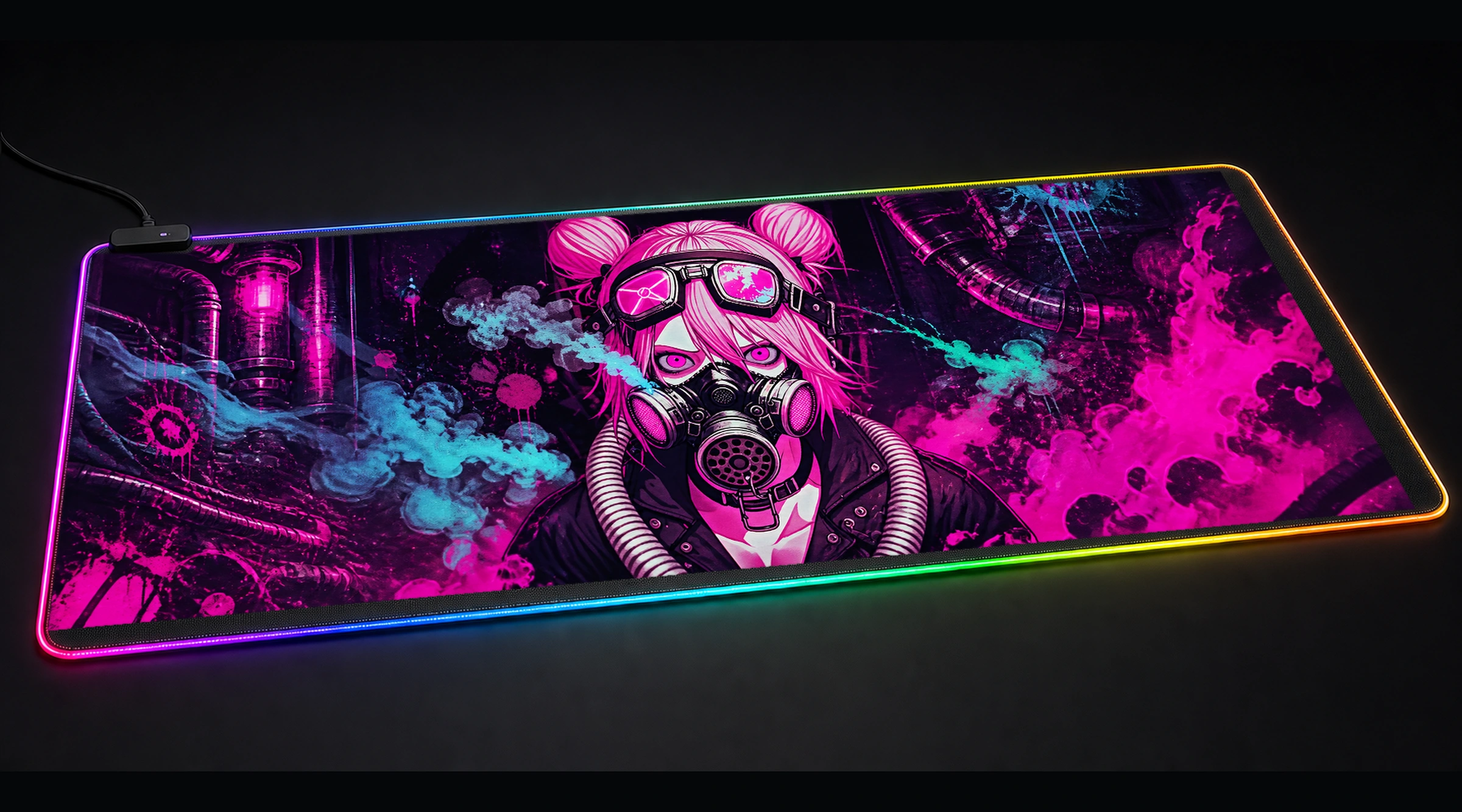 Girl In Art Style cyberpunk city panoramic RGB gaming desk mat product view
