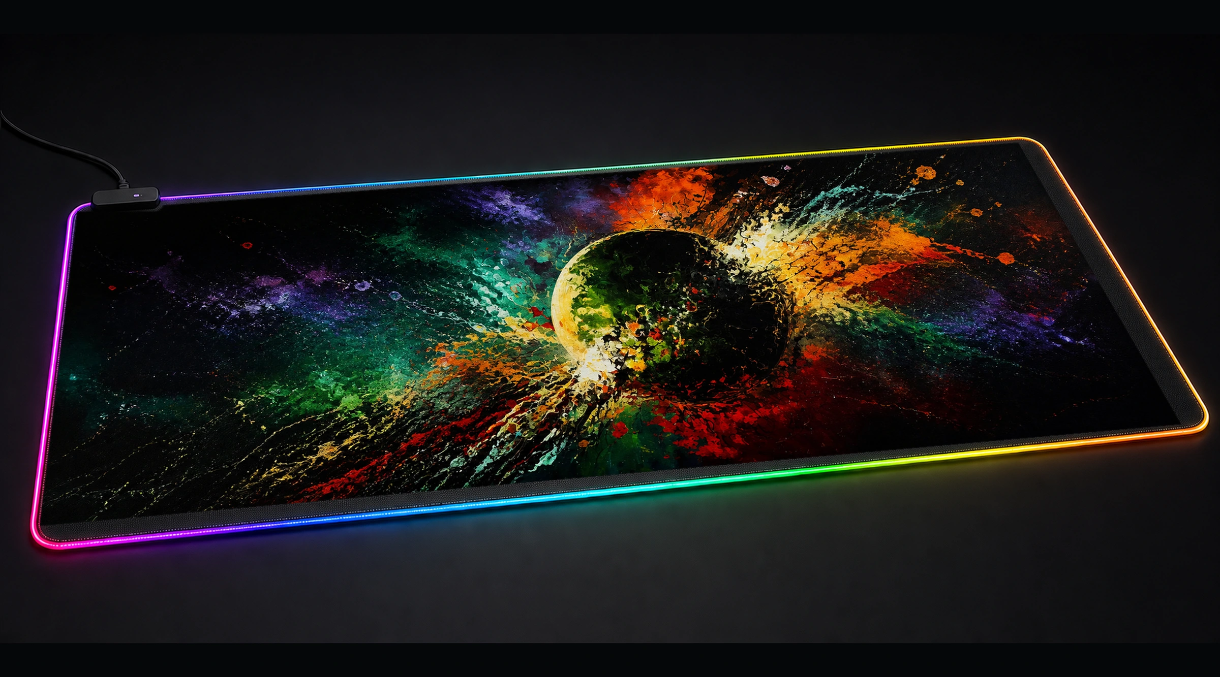 Star Cosmos Expressive Oil abstract art panoramic RGB gaming desk mat product view