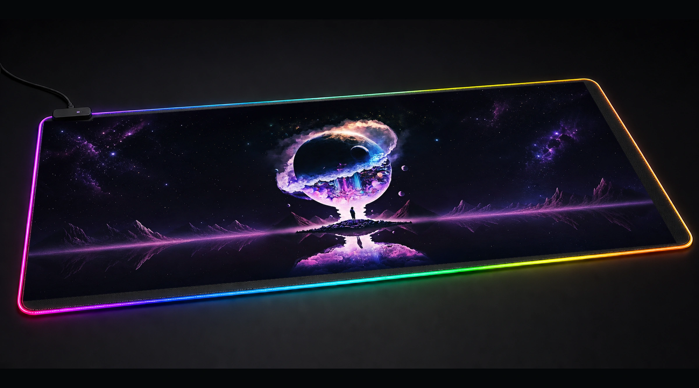 Space Life city architecture panoramic RGB gaming desk mat product view