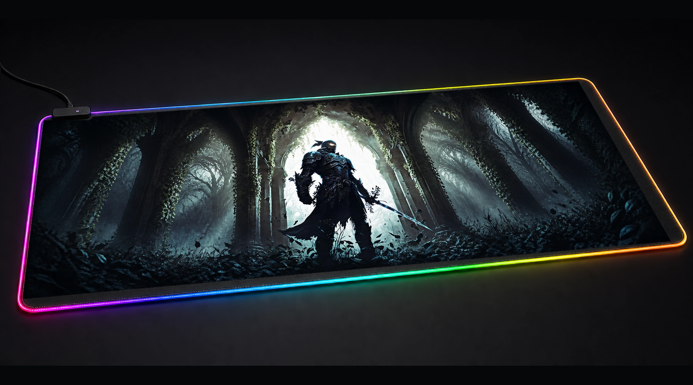 Knight Sword rpg adventure panoramic RGB gaming desk mat product view