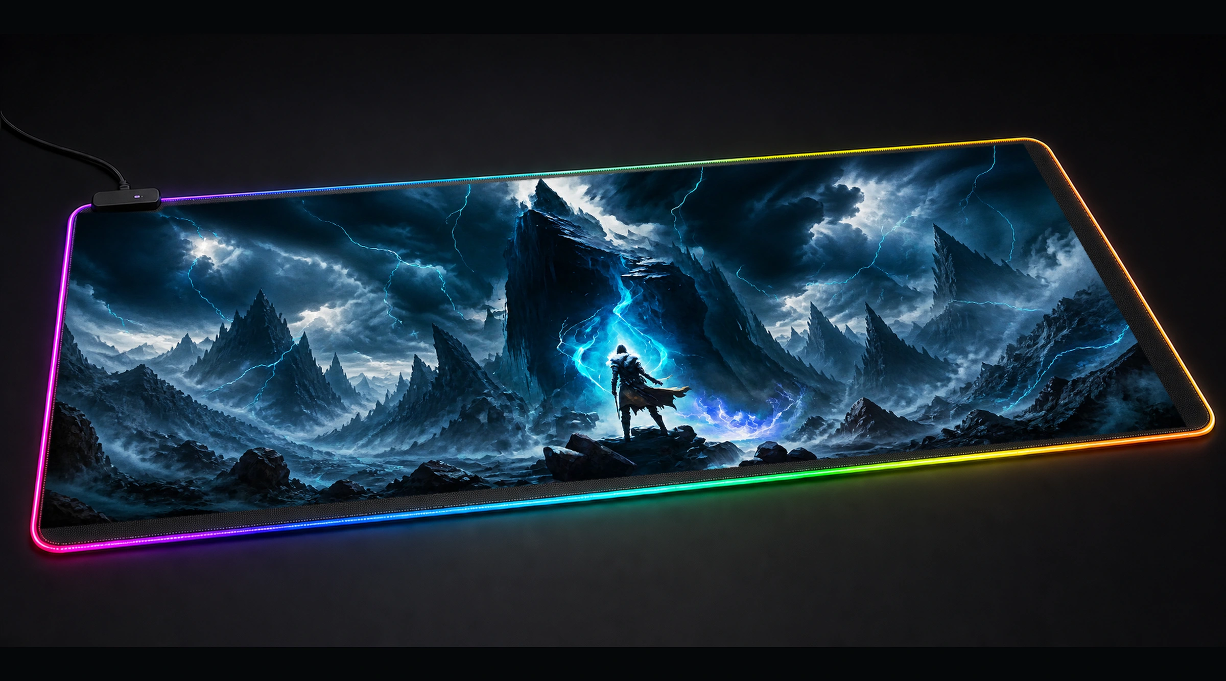 Natural Magic Power mountain landscape panoramic RGB gaming desk mat product view