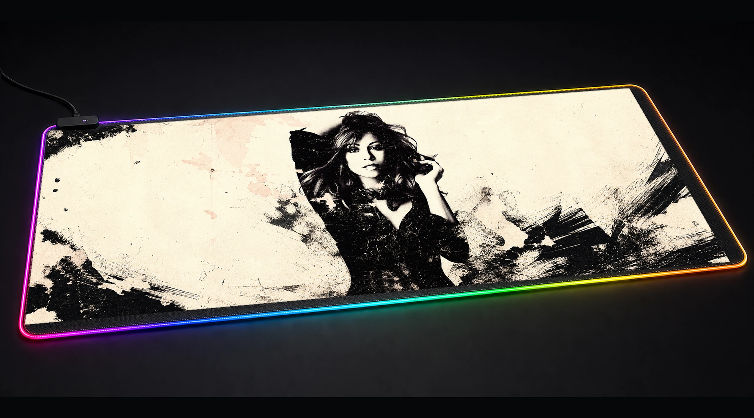 Mariah Carey Vintage Portrait music band art panoramic RGB gaming desk mat product view