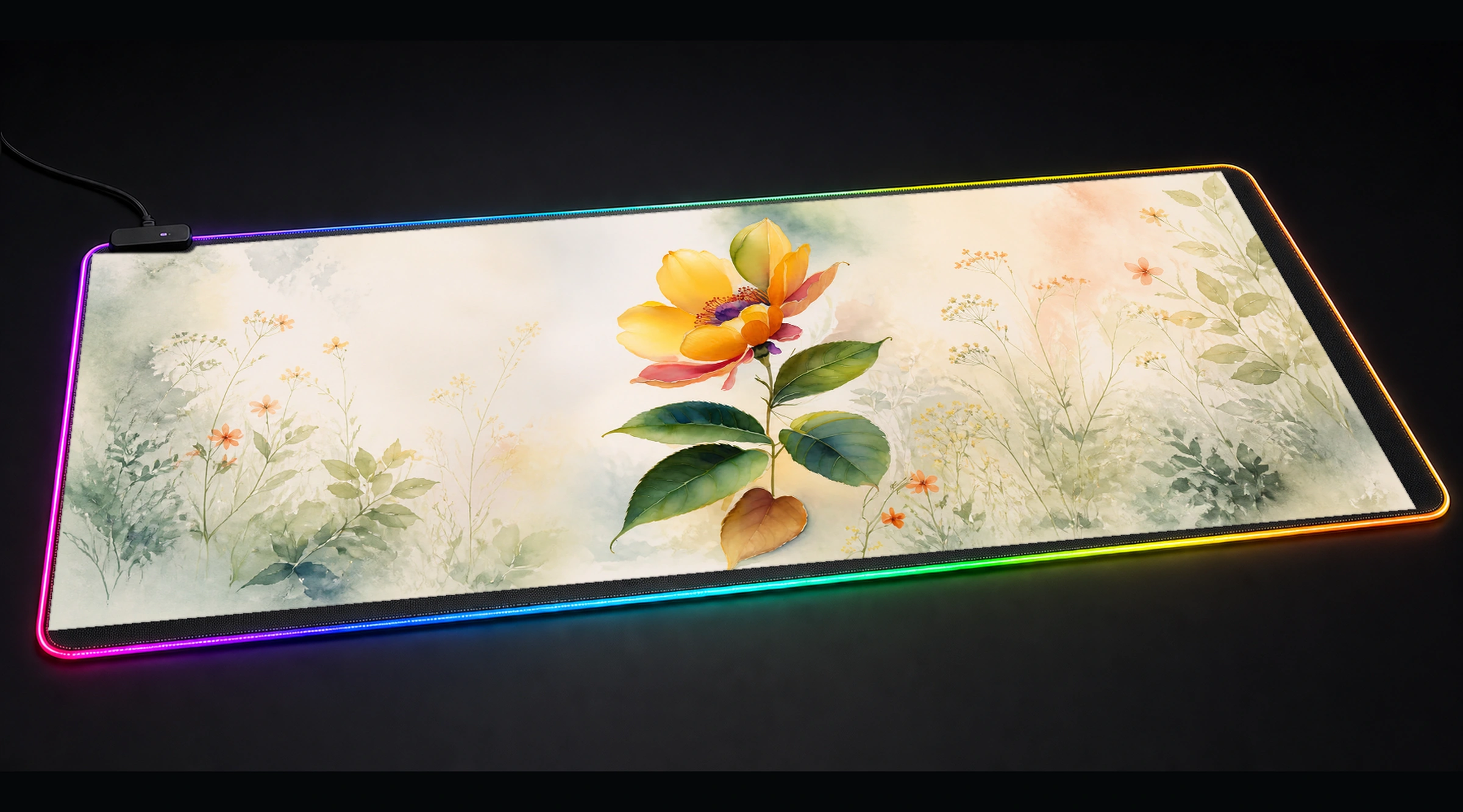 The Single Fantasy Flower floral botanical art panoramic RGB gaming desk mat product view