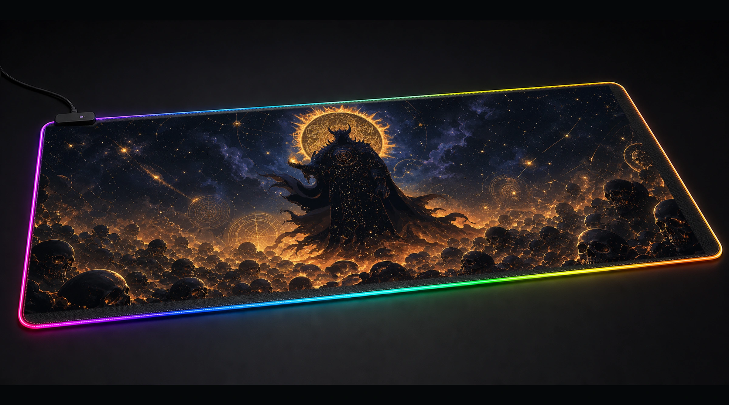 Magic Ghost celestial moon art panoramic RGB gaming desk mat product view