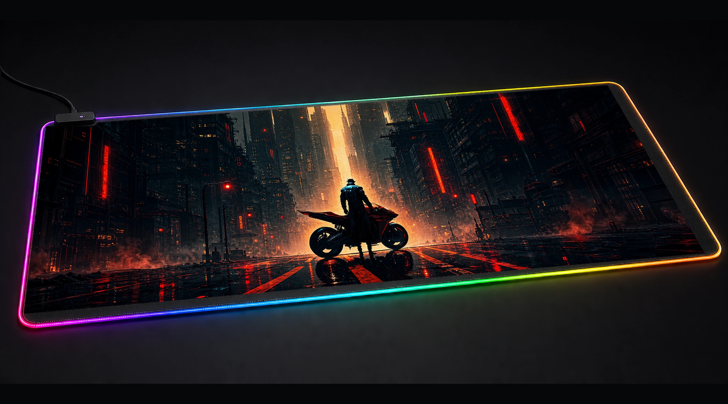 City Rider motorcycle motocross panoramic RGB gaming desk mat product view