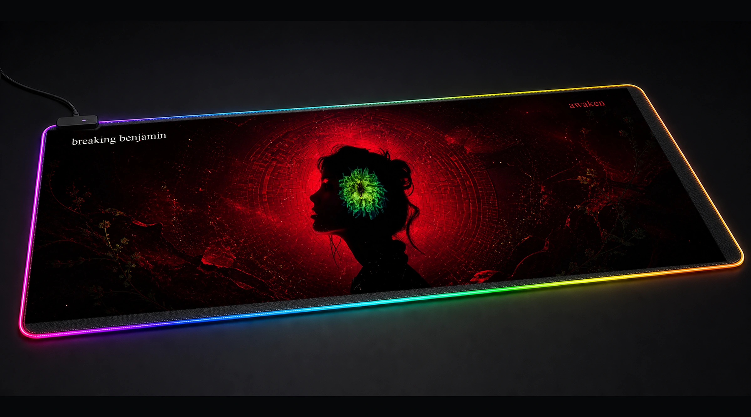 Breaking Benjamin Awaken Album Cover music band art panoramic RGB gaming desk mat product view