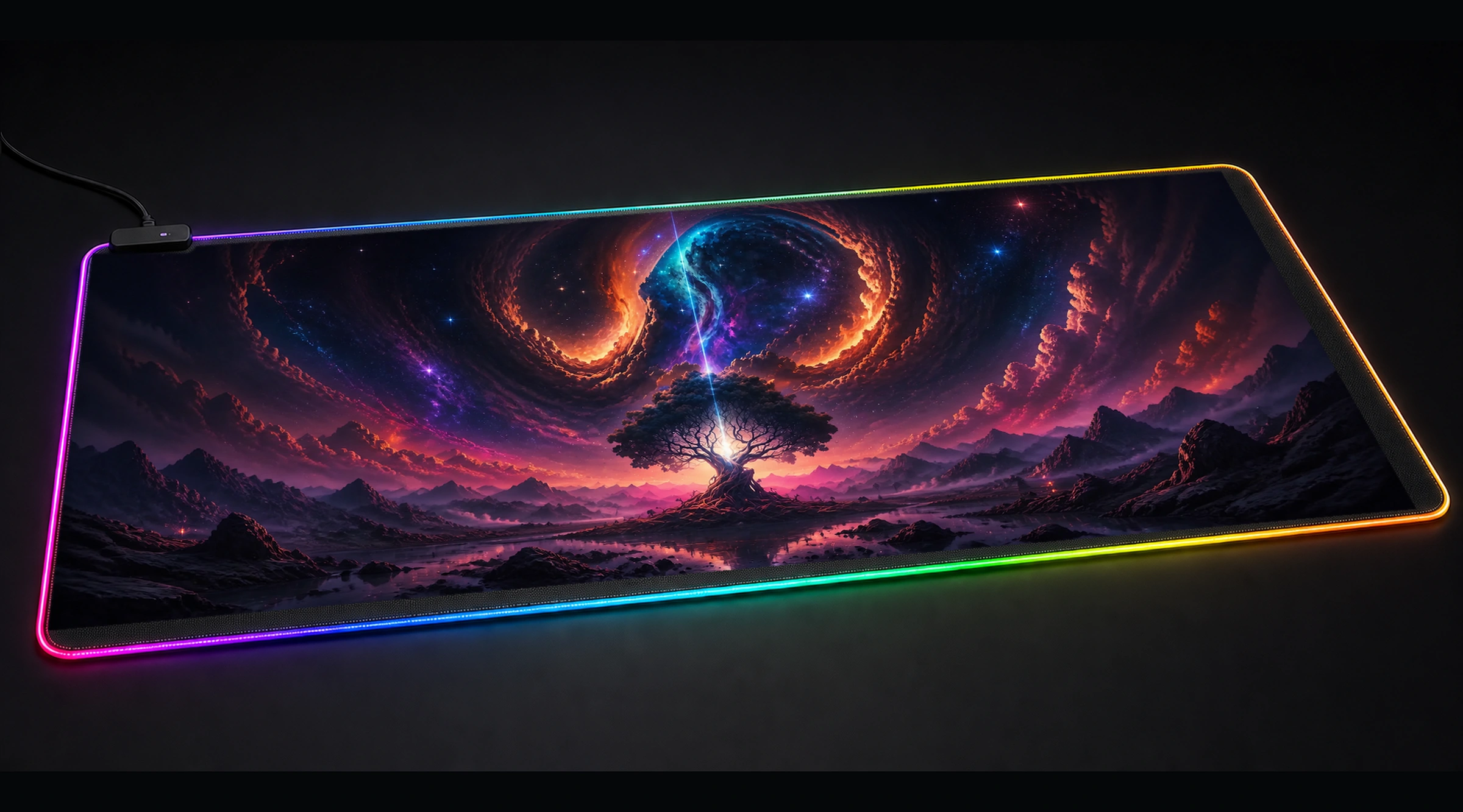 Cosmic Heaven galaxy space art panoramic RGB gaming desk mat product view