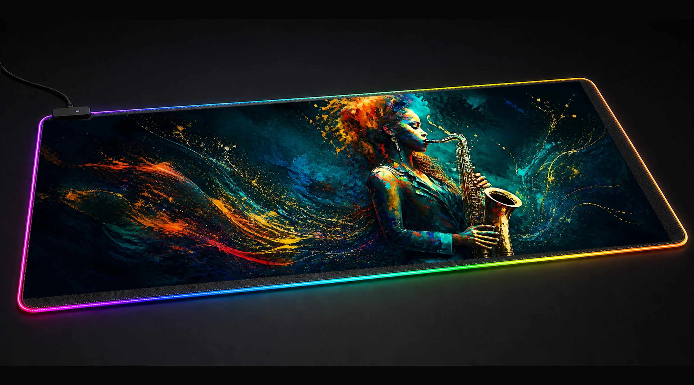 Digital Painting Rhythm abstract art panoramic RGB gaming desk mat product view