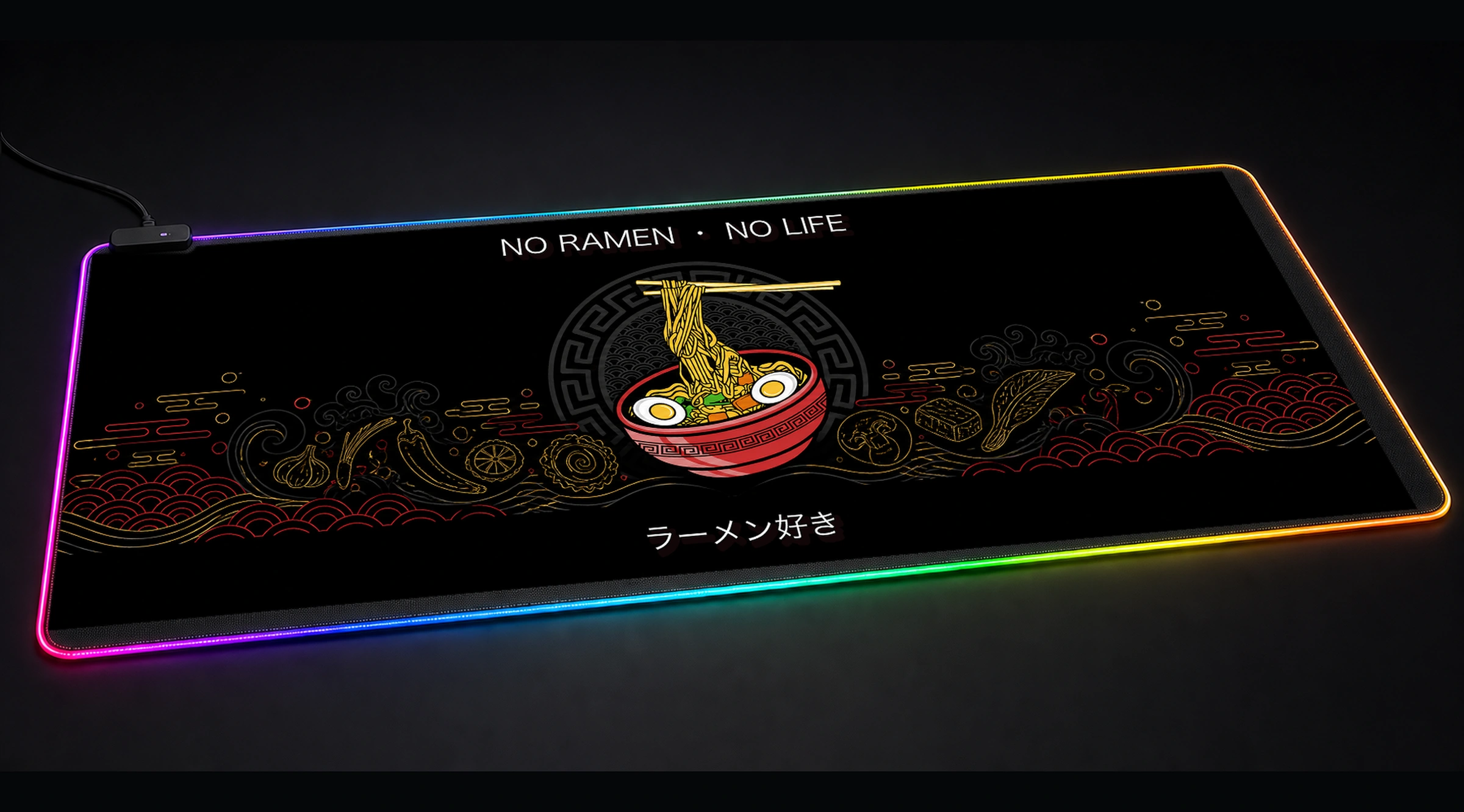 Ramen Japanese Food anime art panoramic RGB gaming desk mat product view