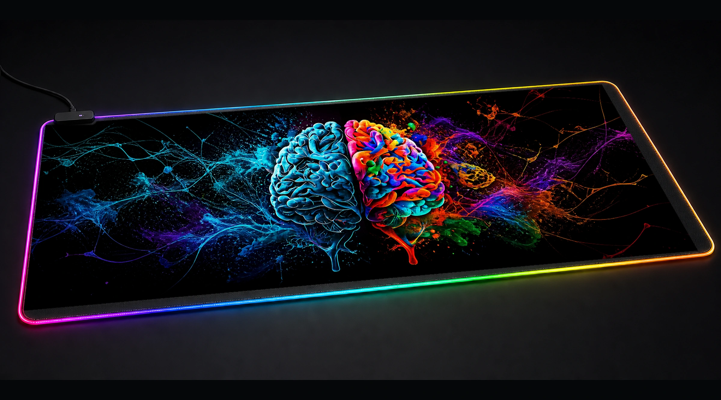 Brain Paint abstract art panoramic RGB gaming desk mat product view