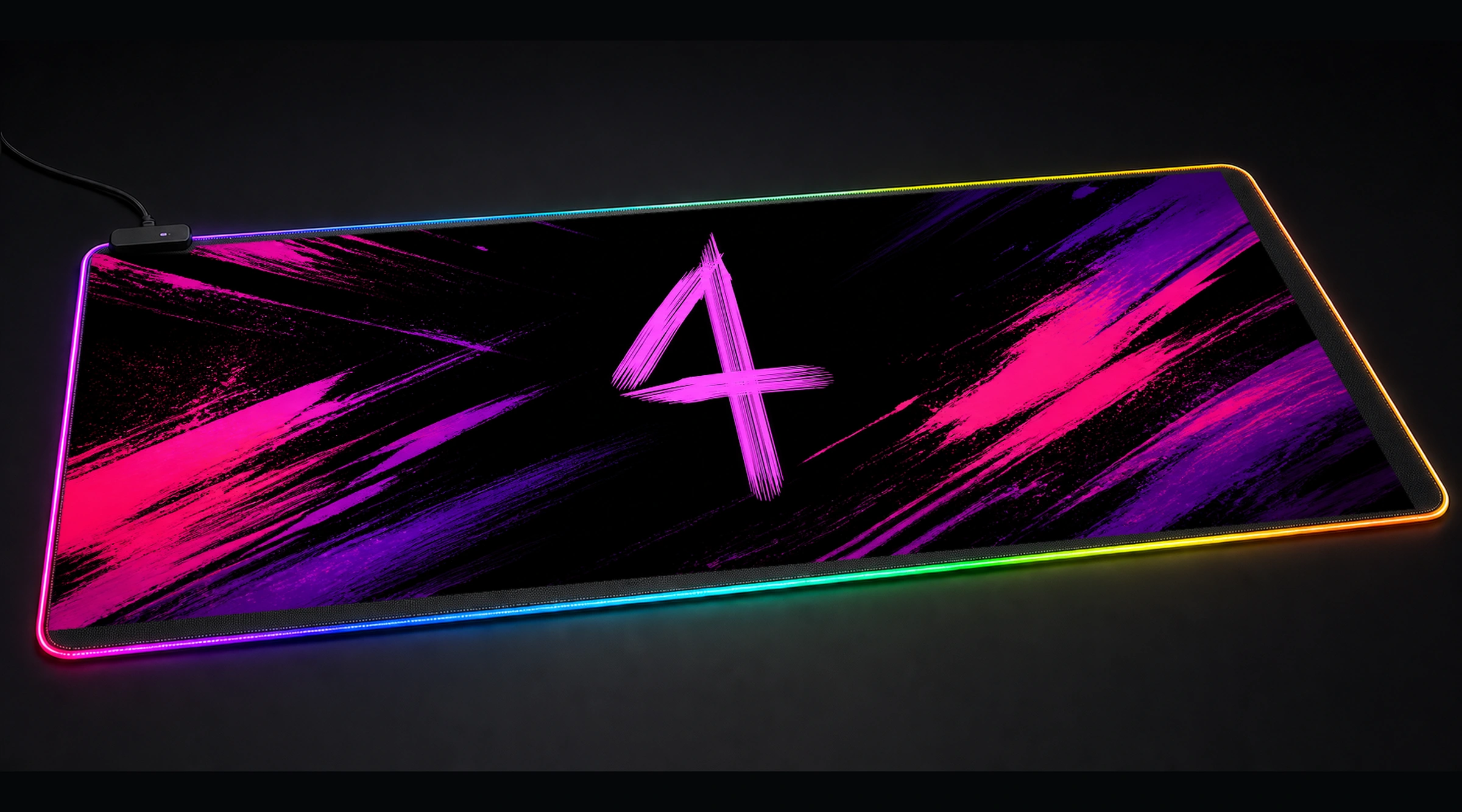 Four — Magenta Vector Grid marble fluid art panoramic RGB gaming desk mat product view