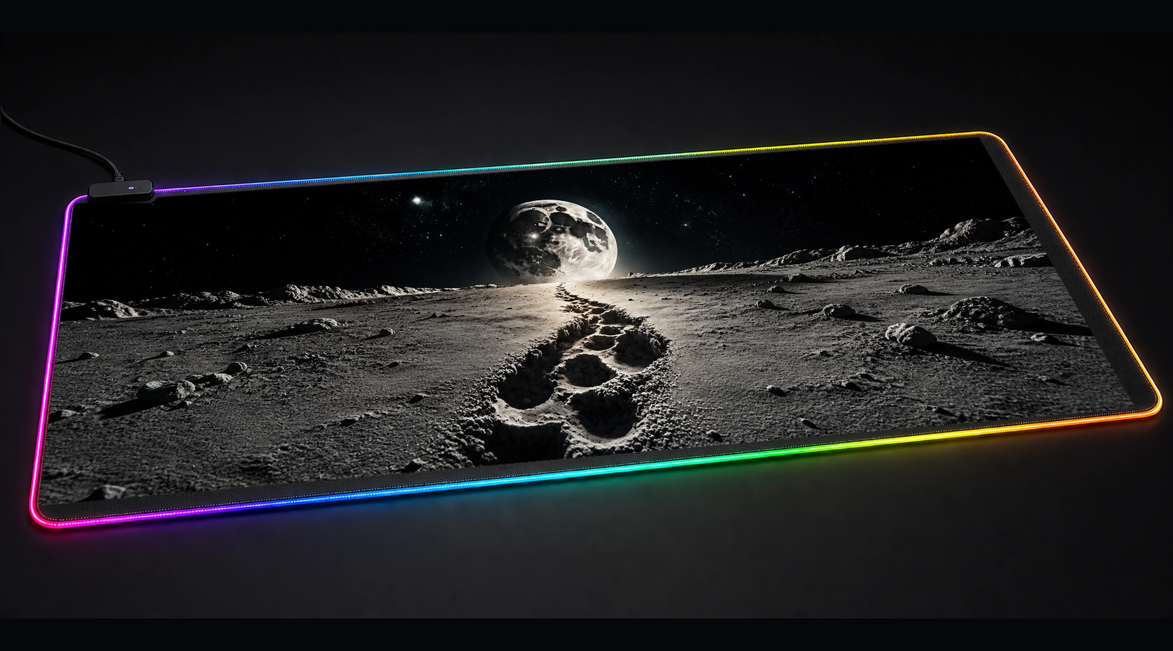 Trail To The Moon alien ufo art panoramic RGB gaming desk mat product view