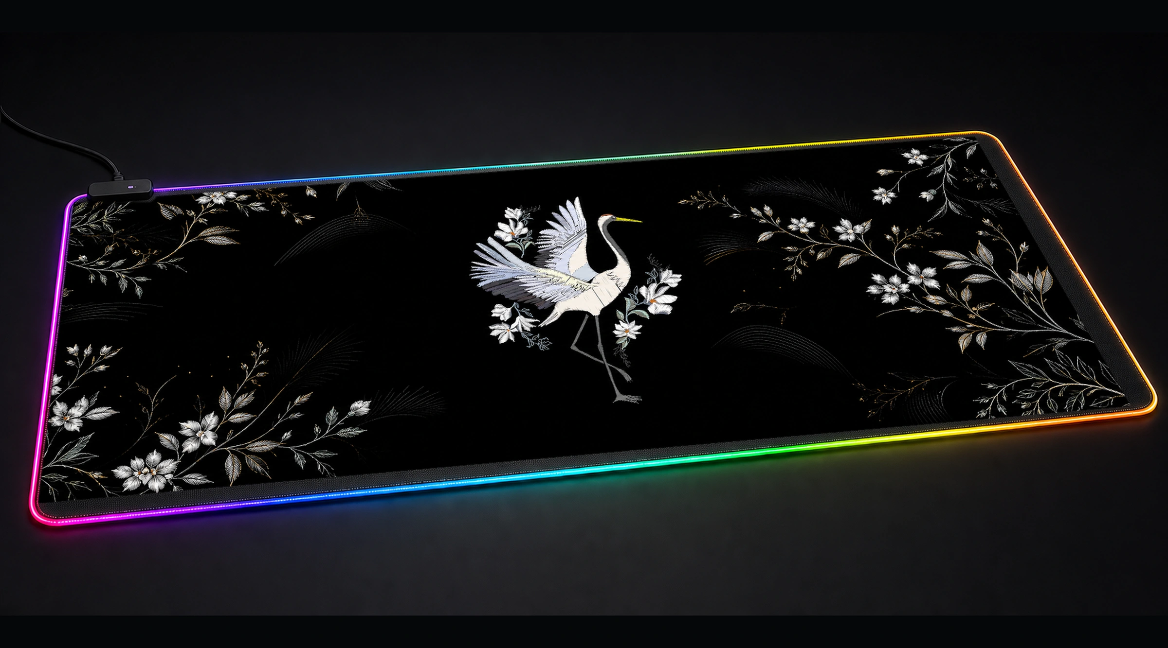 Japanese crane — Monochrome Future Shrine japanese anime art panoramic RGB gaming desk mat product view