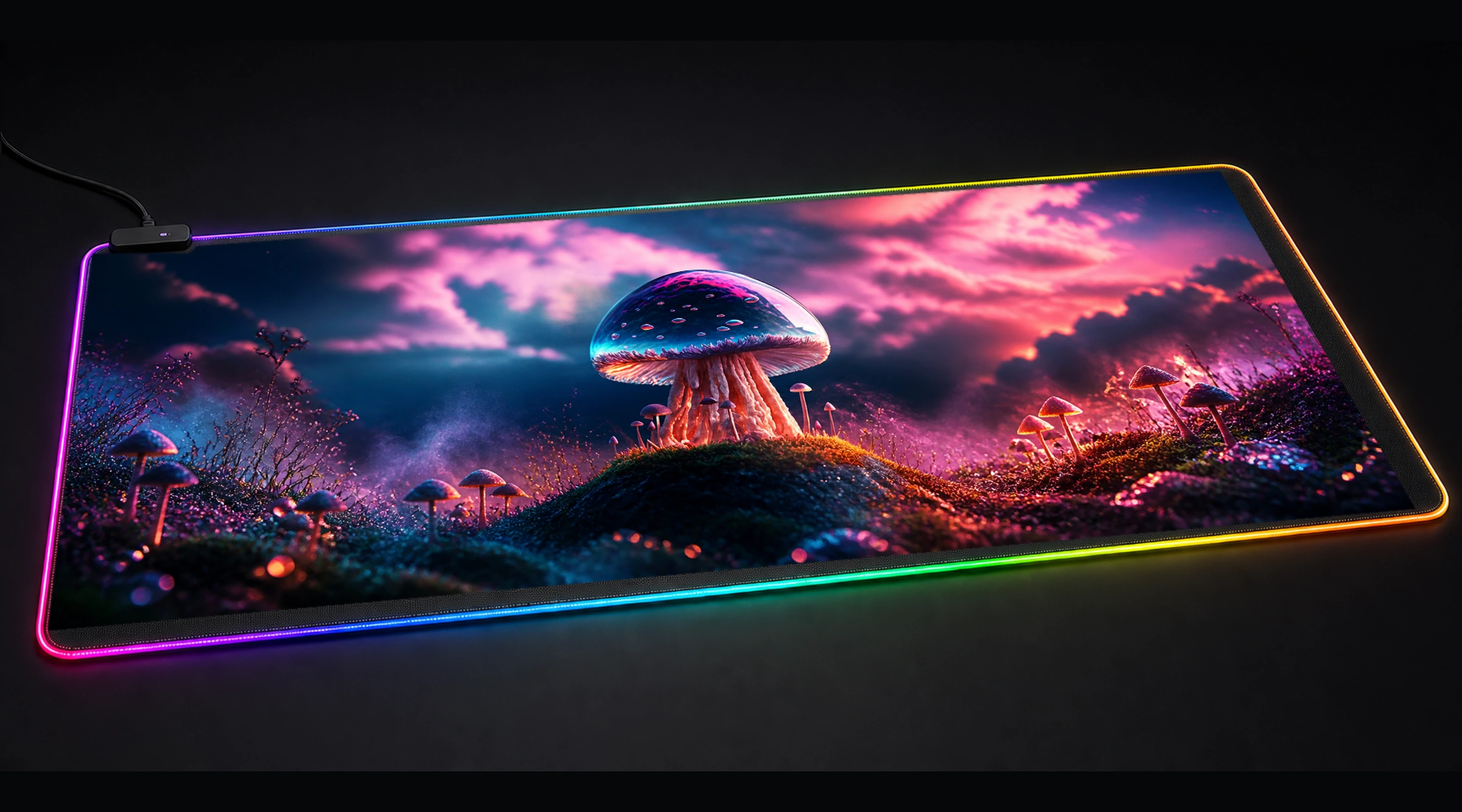 Mushroom Tree forest landscape panoramic RGB gaming desk mat product view