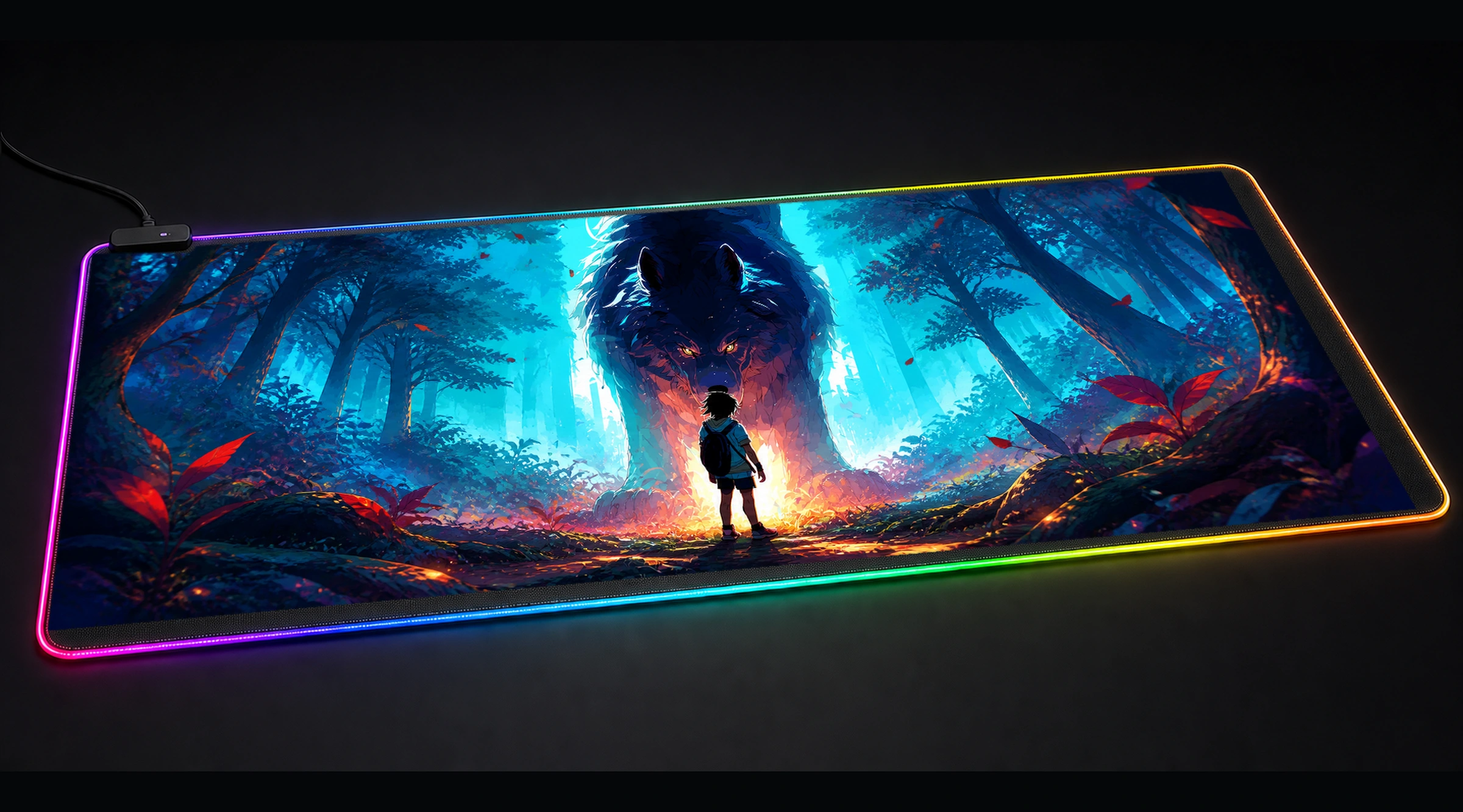 Ghost Wolf — Azure Future Shrine Edition 2 anime art panoramic RGB gaming desk mat product view