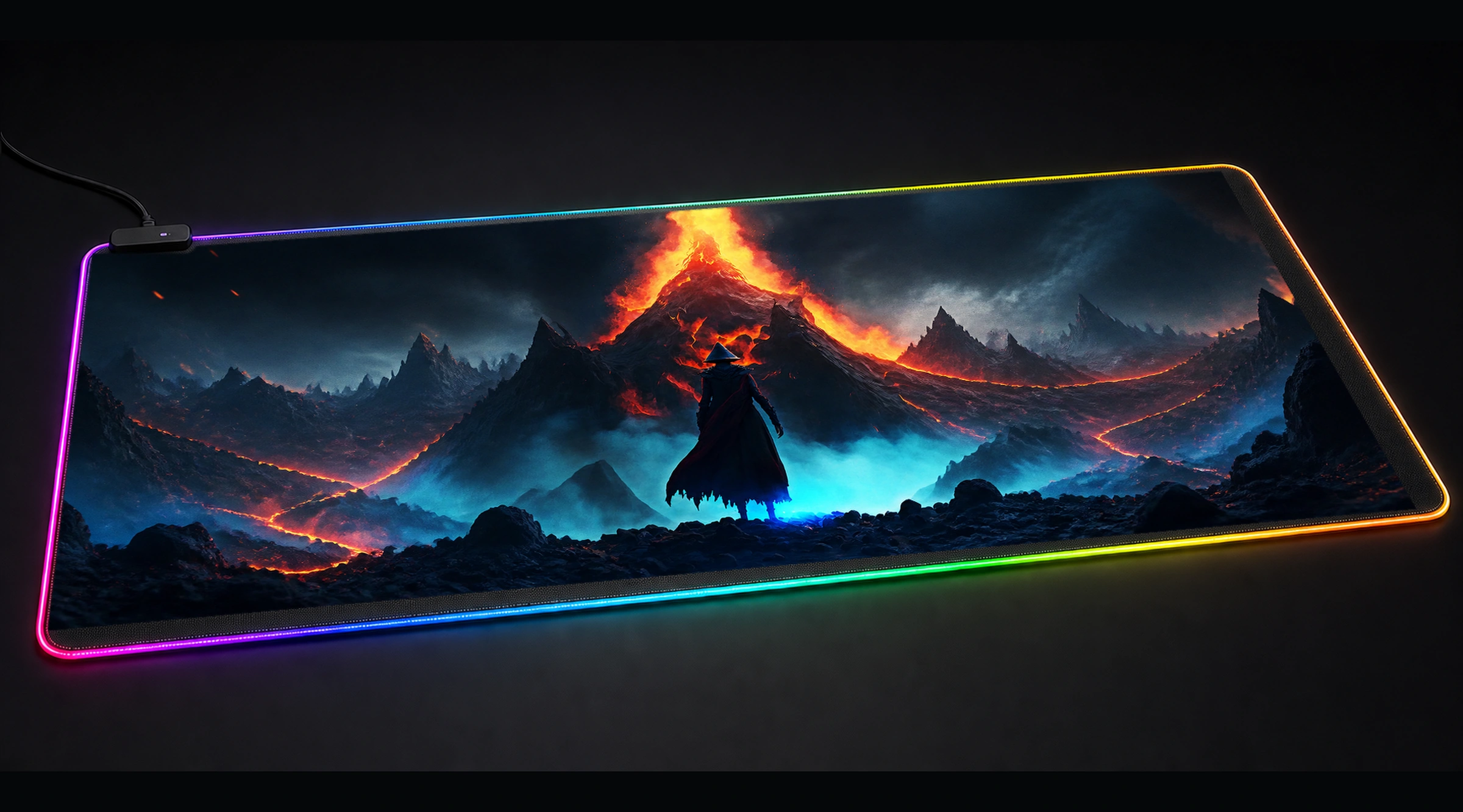 Painting Volcano Horror anime art panoramic RGB gaming desk mat product view