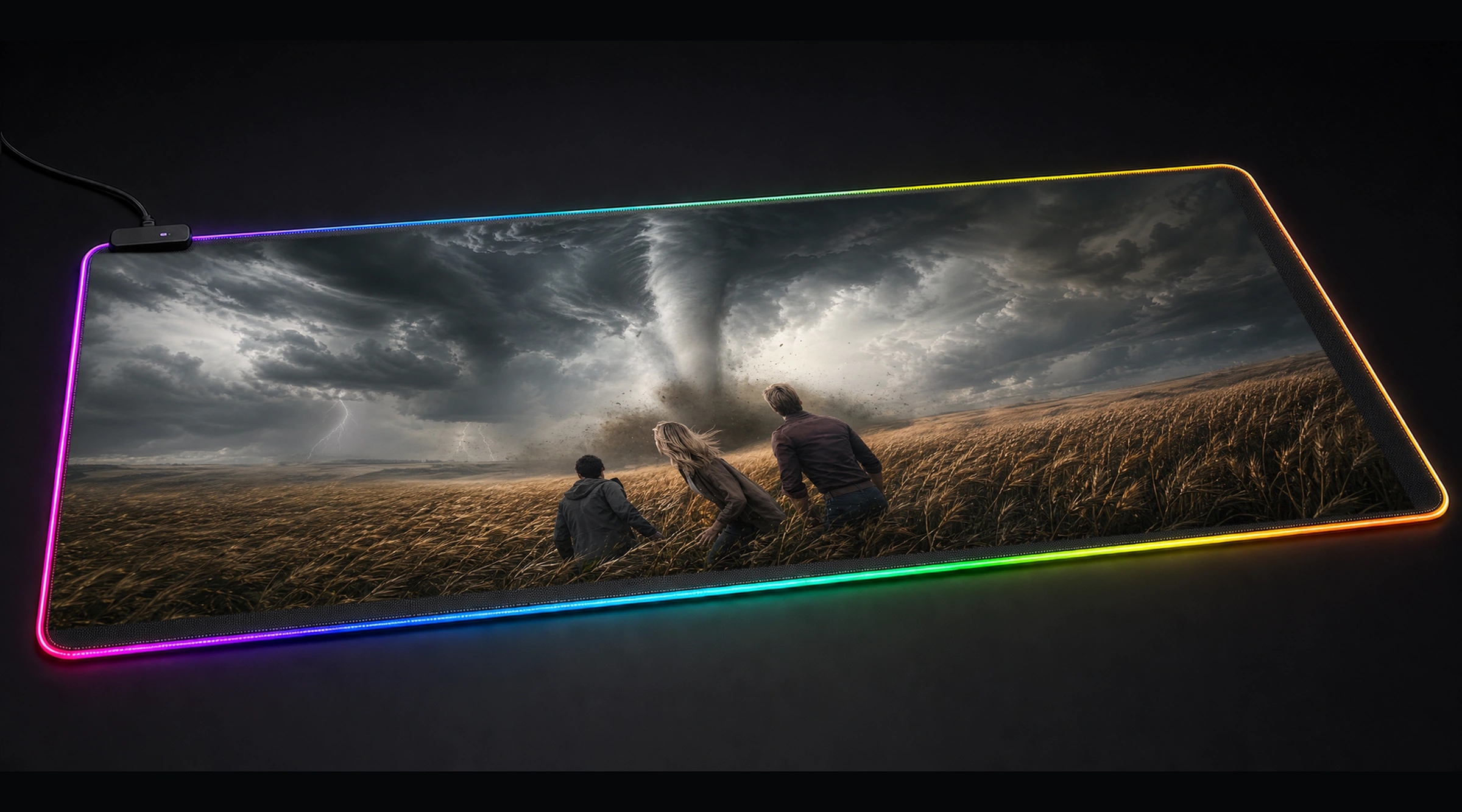 Allahuma — Monochrome Quiet Water mountain landscape panoramic RGB gaming desk mat product view