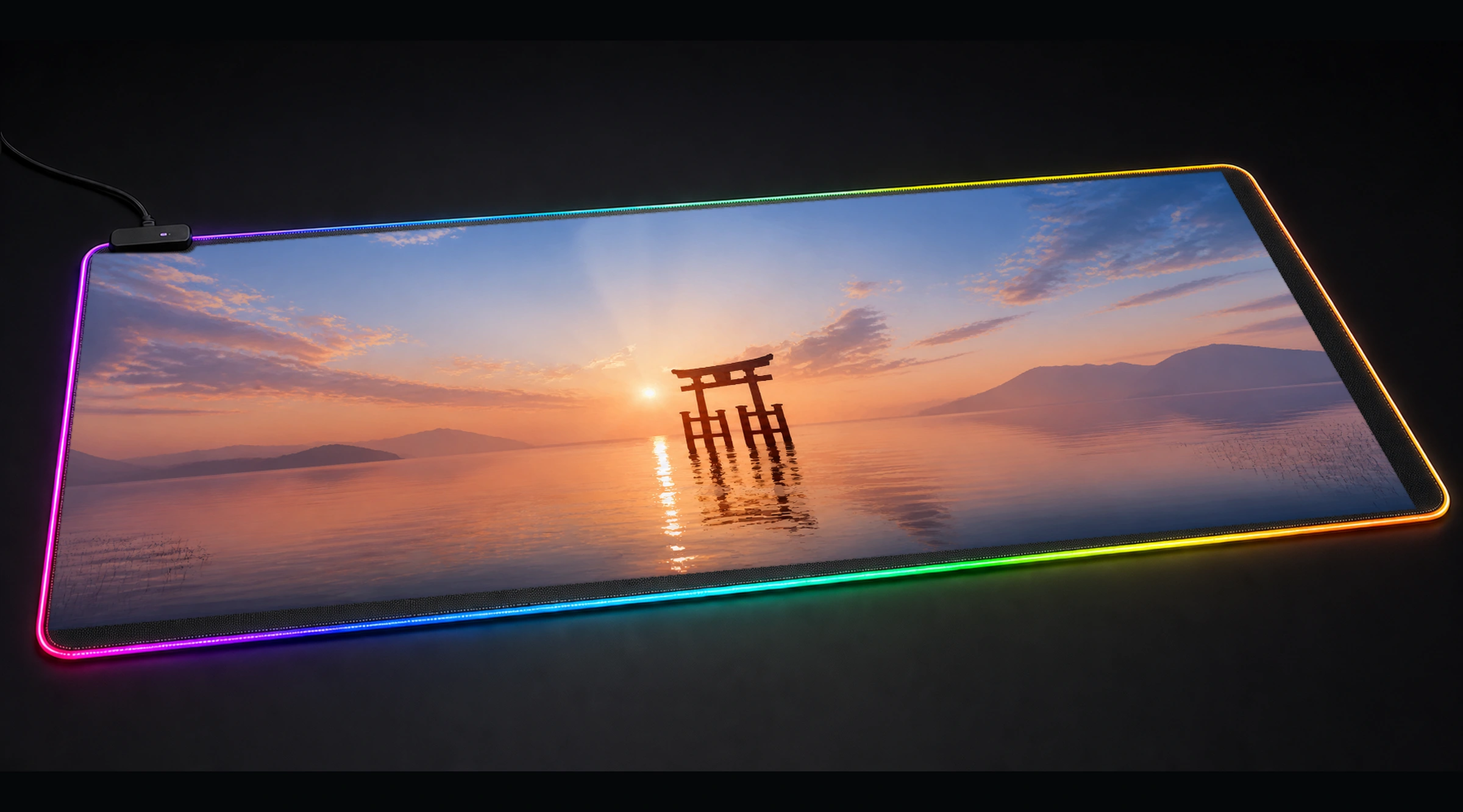 Itsukushima Gate — Crimson Moon Gate japanese anime art panoramic RGB gaming desk mat product view