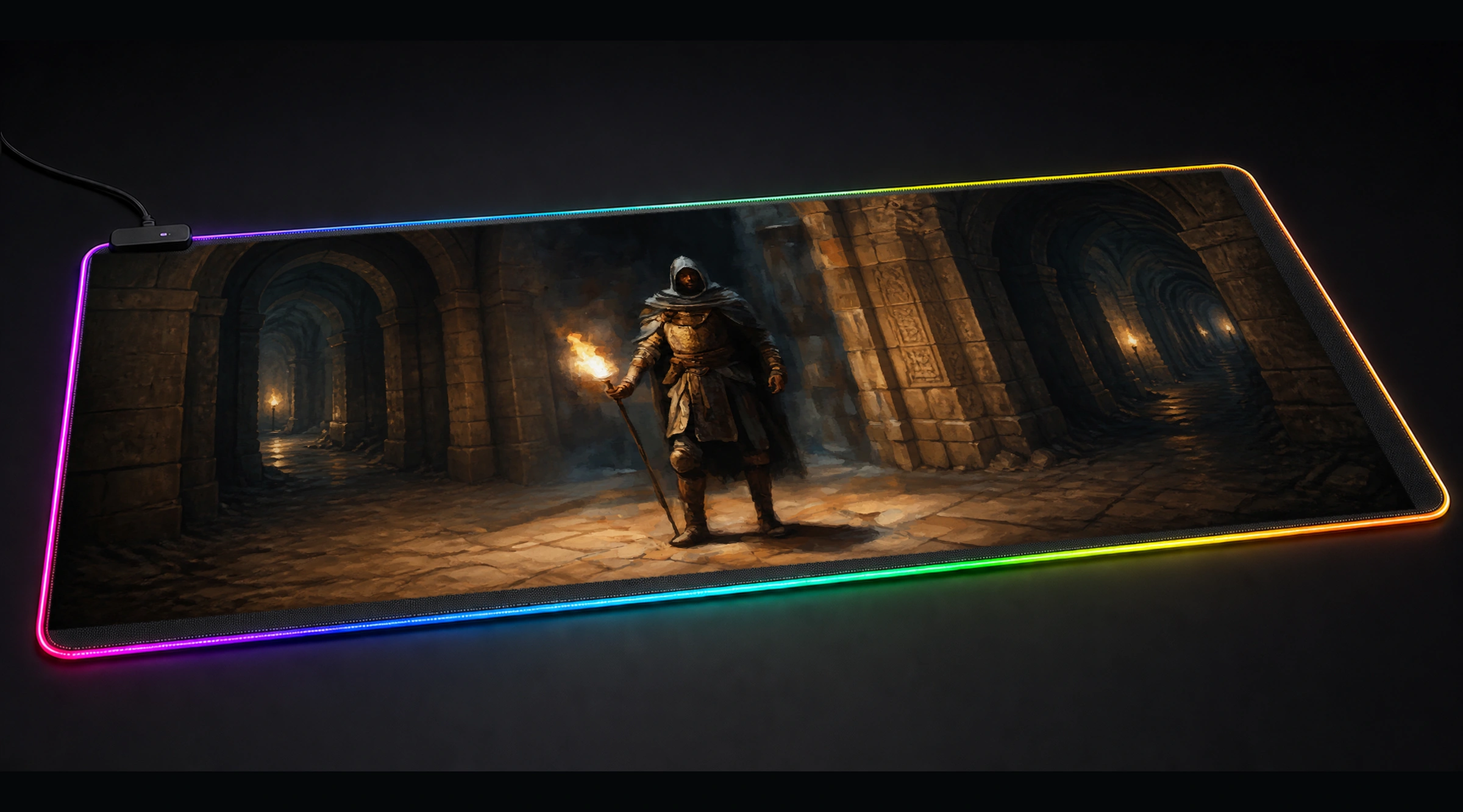 Fading Faith Game game world art panoramic RGB gaming desk mat product view