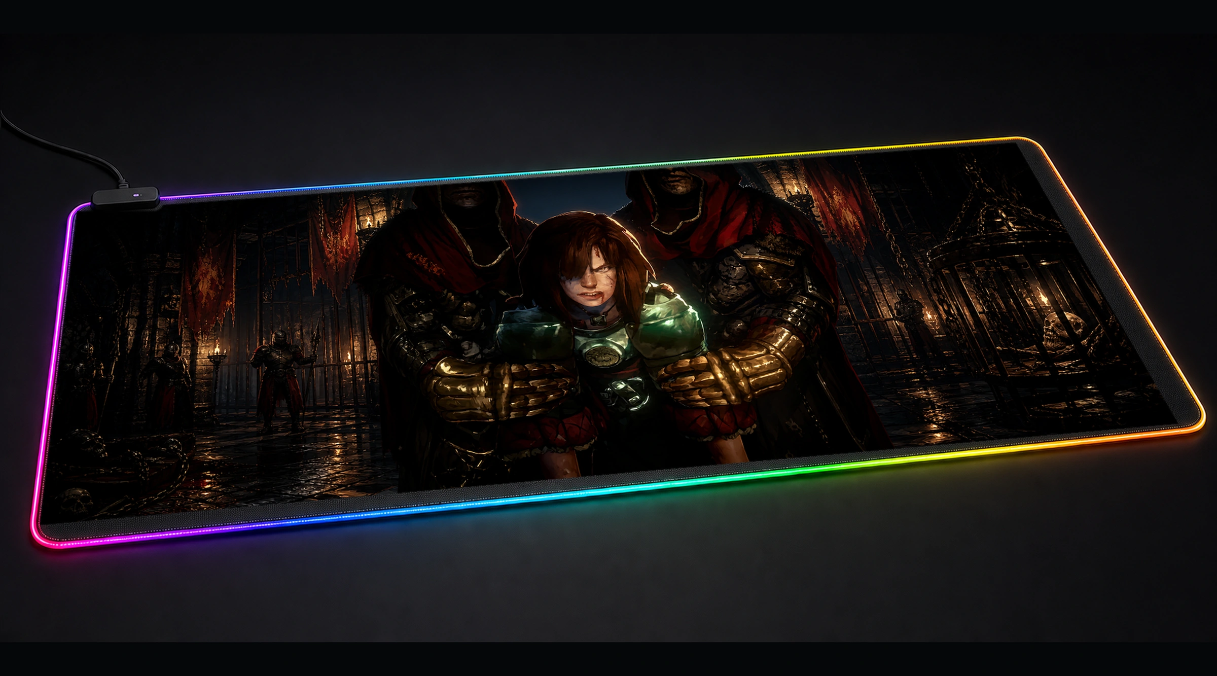 No Rest for the Wicked — Golden Power Core tactical action panoramic RGB gaming desk mat product view