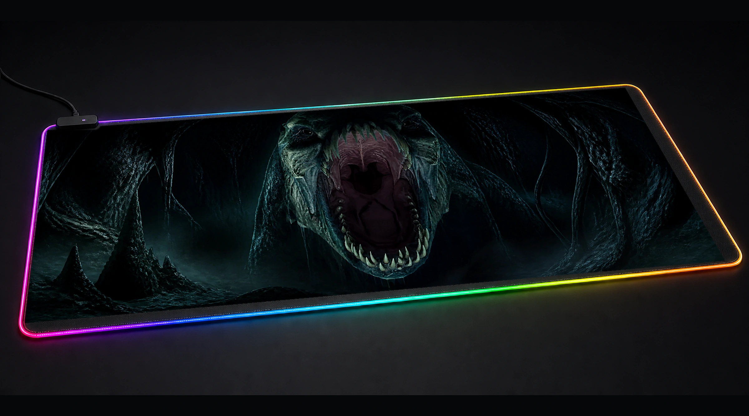 Dead By Daylight game world art panoramic RGB gaming desk mat product view